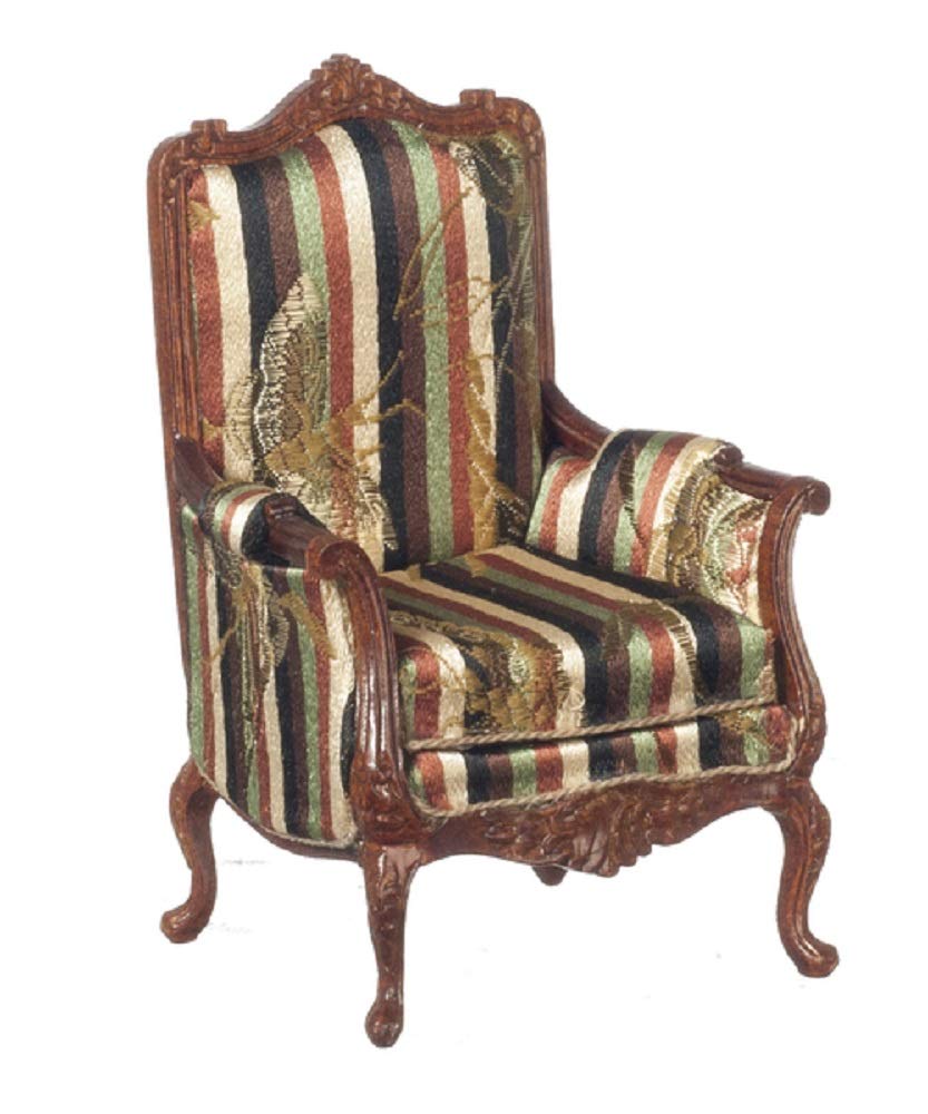 Melody Jane Victorian Dollhouse Miniature Walnut Armchair - High-Quality 1:12 Scale Living Room Furniture for Dollhouse Decor & Collectors
