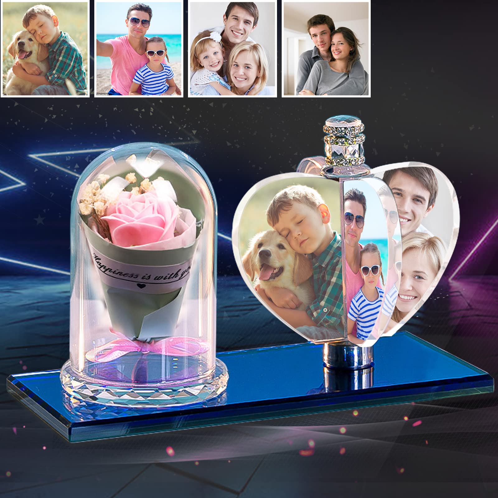 Personalized 3D Photo Crystal Windmill Lamp - Custom Engraved Picture Frame with LED Night Light - Unique Gift for Christmas, Anniversary, Birthday - Perfect for Home Decor, Bedroom Nightstand, Romantic Present