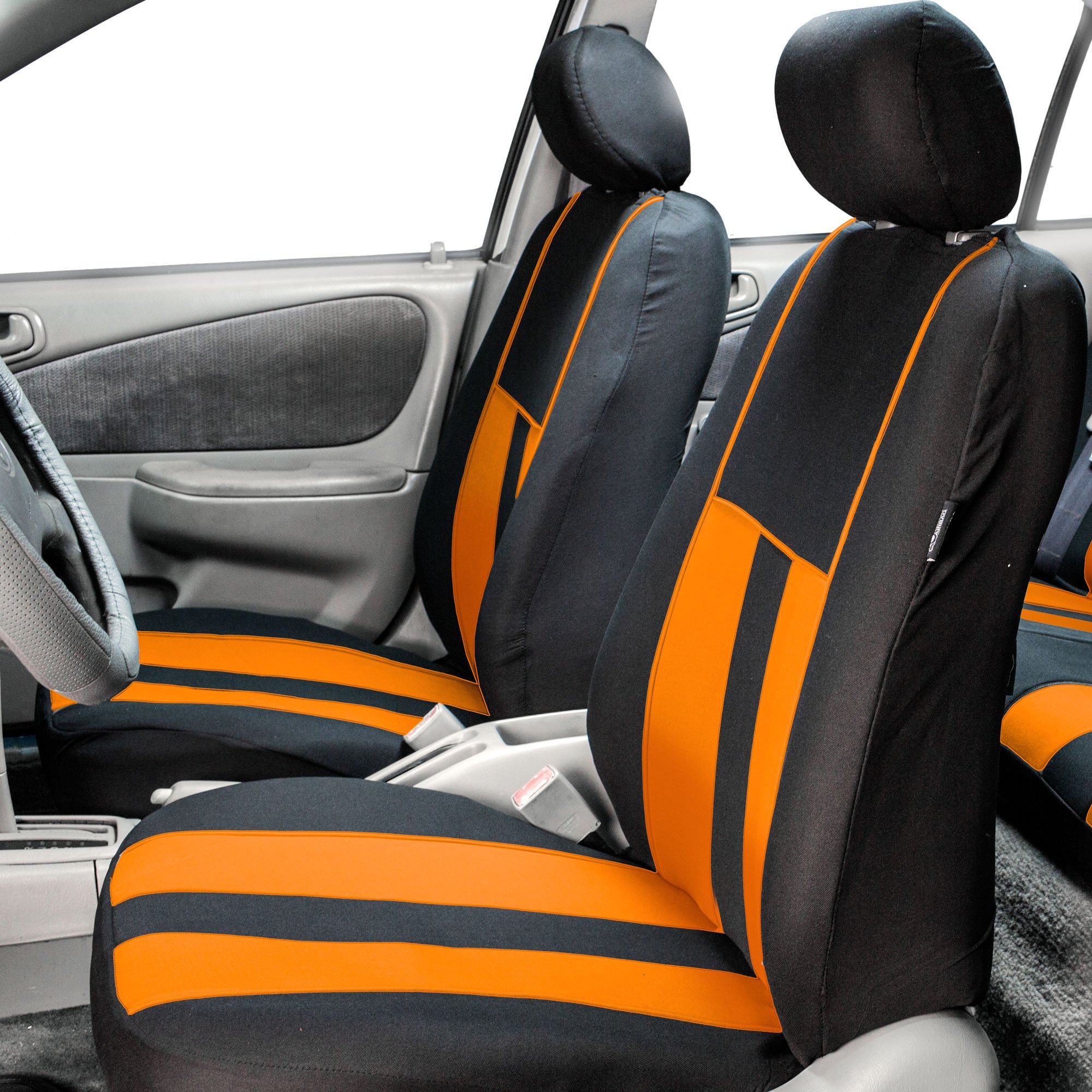 Premium FH Group Orange Striped Car Seat Covers Full Set - Universal Fit for Cars, Trucks & SUVs | Airbag Compatible, Split Rear Design | Durable Interior Accessories for Commuting, Road Trips & Family Protection