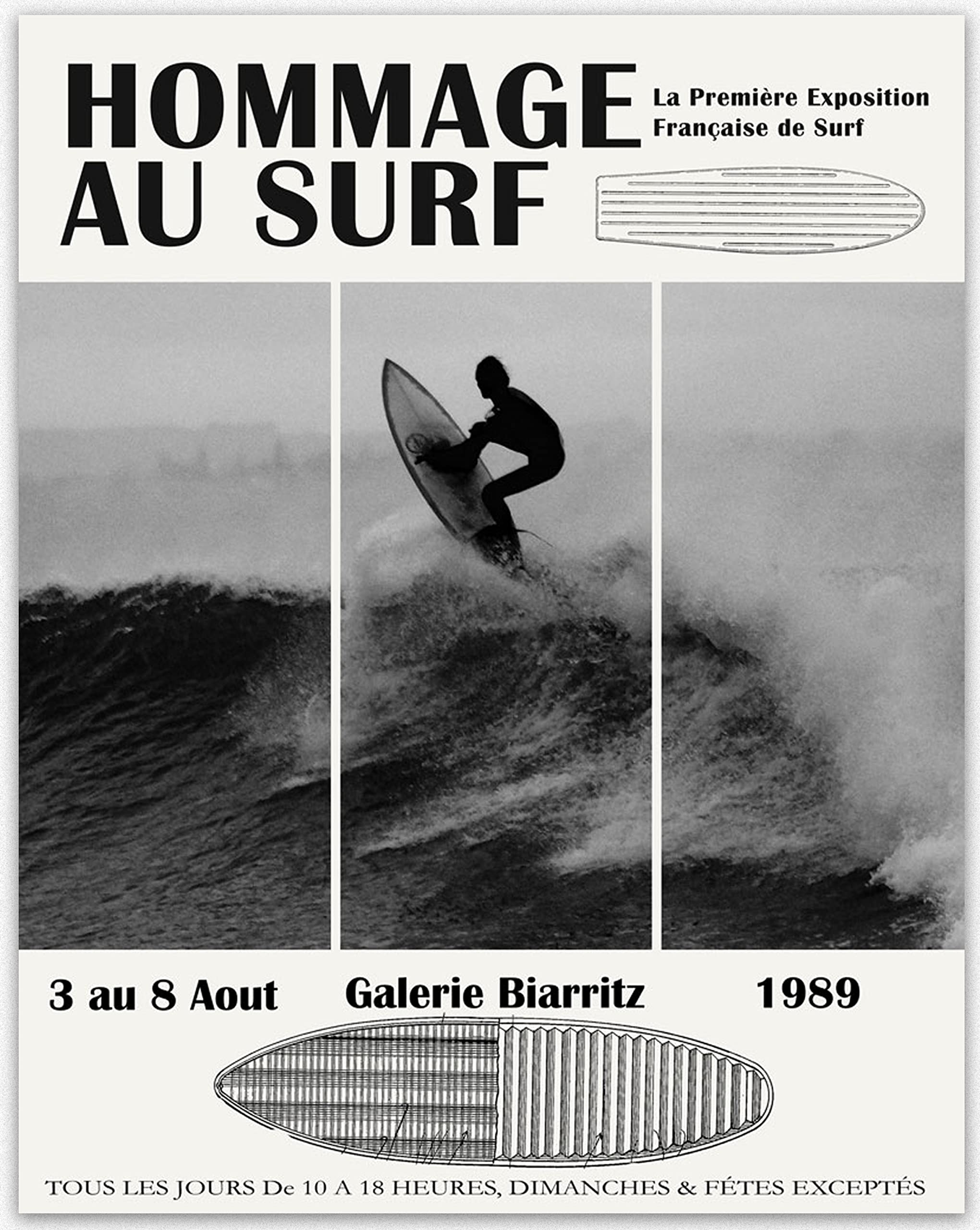 Black and White Surfing Poster - Vintage Surfboard Wall Art for Beach & Coastal Decor | Minimalist Ocean Print (50cm x 70cm) - Perfect for Living Room, Bedroom, or Office Aesthetic