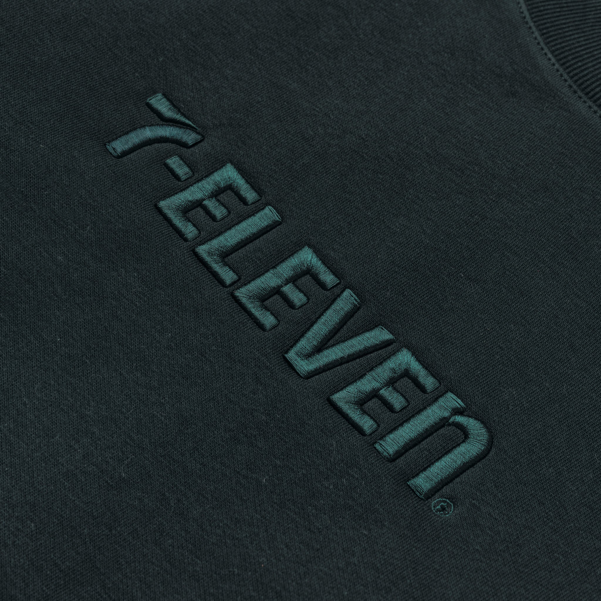 7 Eleven® Embroidered Logo Crewneck Sweatshirt - Pine Green Unisex Pullover for Casual Wear & Street Style Fashion