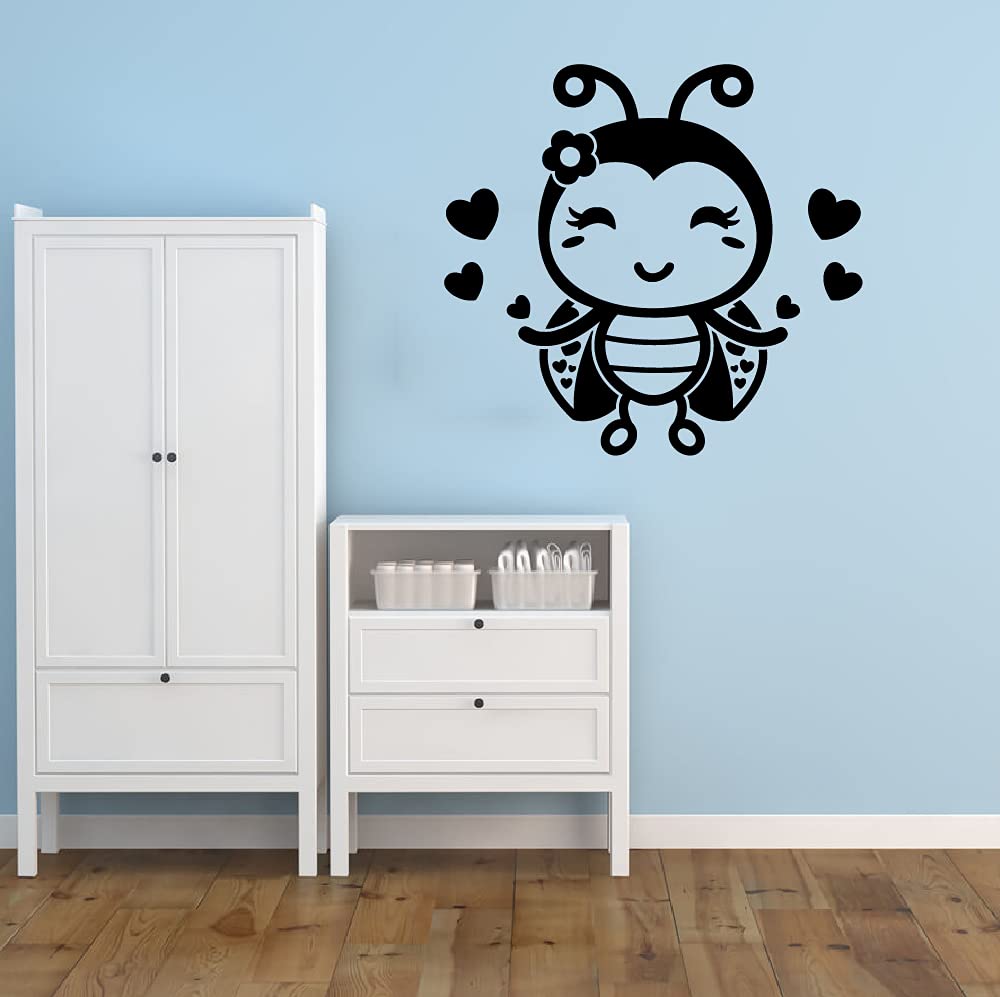 Cute Ladybug Vinyl Wall Sticker Decal - Animal Insect Design for Kids Room, Nursery, Bedroom & Playroom Decor - 18x20 Inch Home Decoration Stickers for Boys & Girls