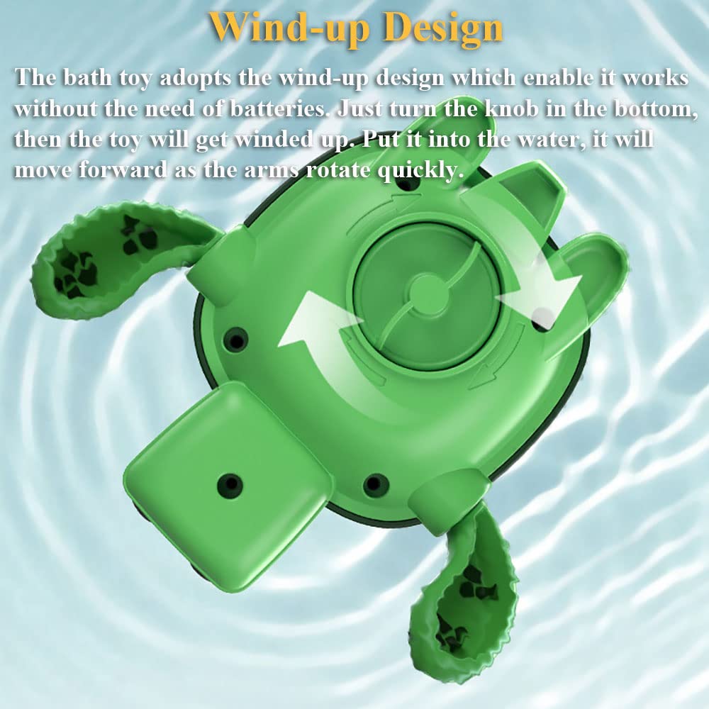 Wind Up Turtle Bath Toy - Swimming Sea Turtle Water Toy, Clockwork Tortoise Tub Toy for Kids - Floating Pool & Bathtub Toy for Toddlers (Green) - Perfect for Bath Time Fun & Sensory Play