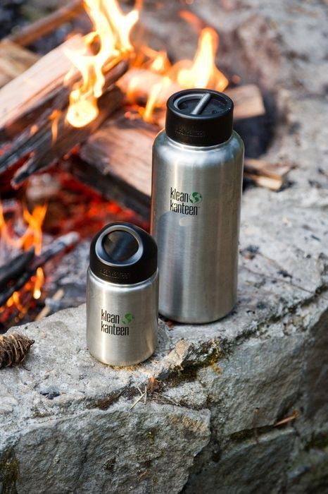 Klean Kanteen Wide Mouth Water Bottle with Flip D Ring Cap - Leak Proof Stainless Steel Insulated Bottle for Hiking, Camping & Outdoor Adventures