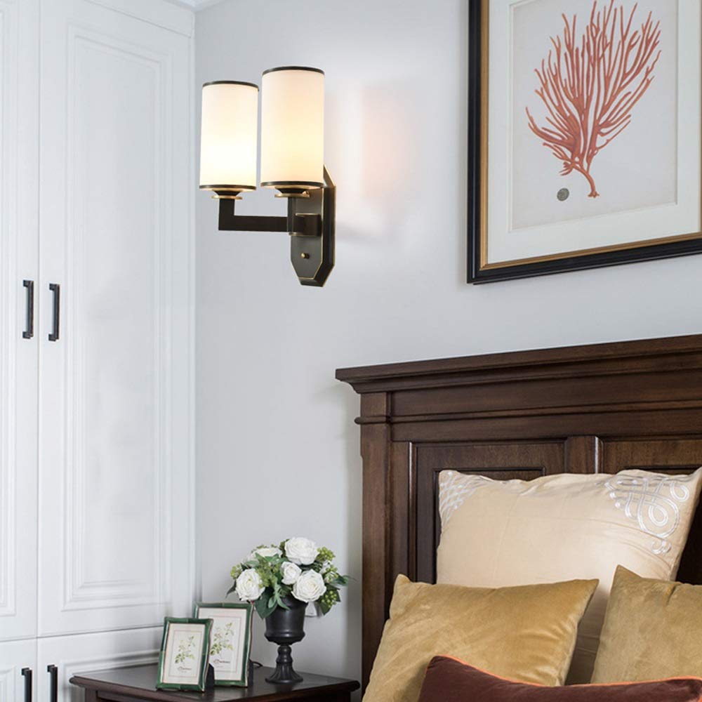 Luxury Copper Wall Lamps with Black Glass Lampshade - Double LED Light Fixtures for Living Room, TV Wall, Staircase & Porch - Energy Saving Eye Protection Lighting for Home Decor