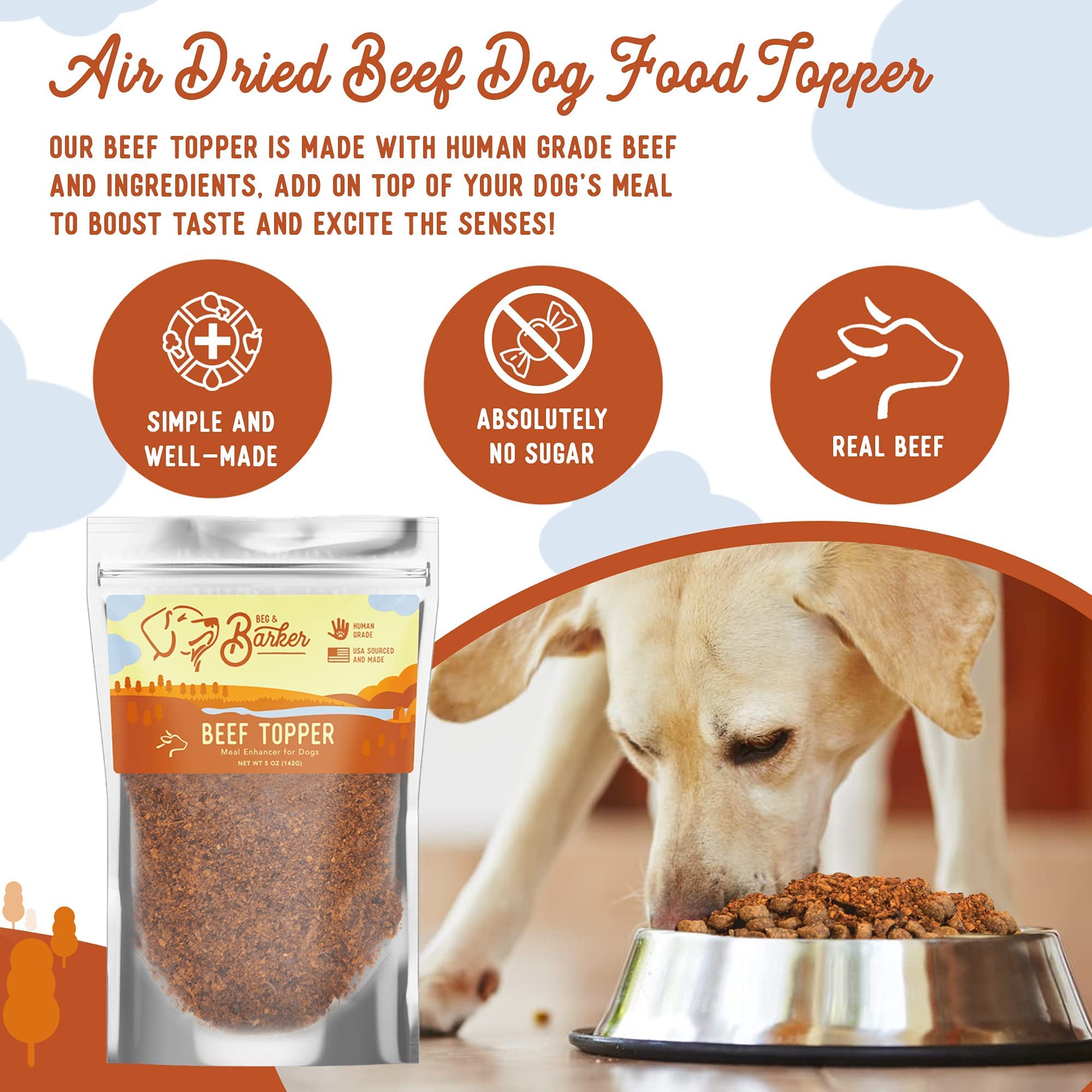 Premium Beef Dog Food Topper for Dogs - All Natural High Protein Meal Mixer (5 oz) - Healthy Dog Food Seasoning & Enhancer - Perfect for Picky Eaters & Senior Dogs - Great for Kibble, Wet Food & Homemade Meals
