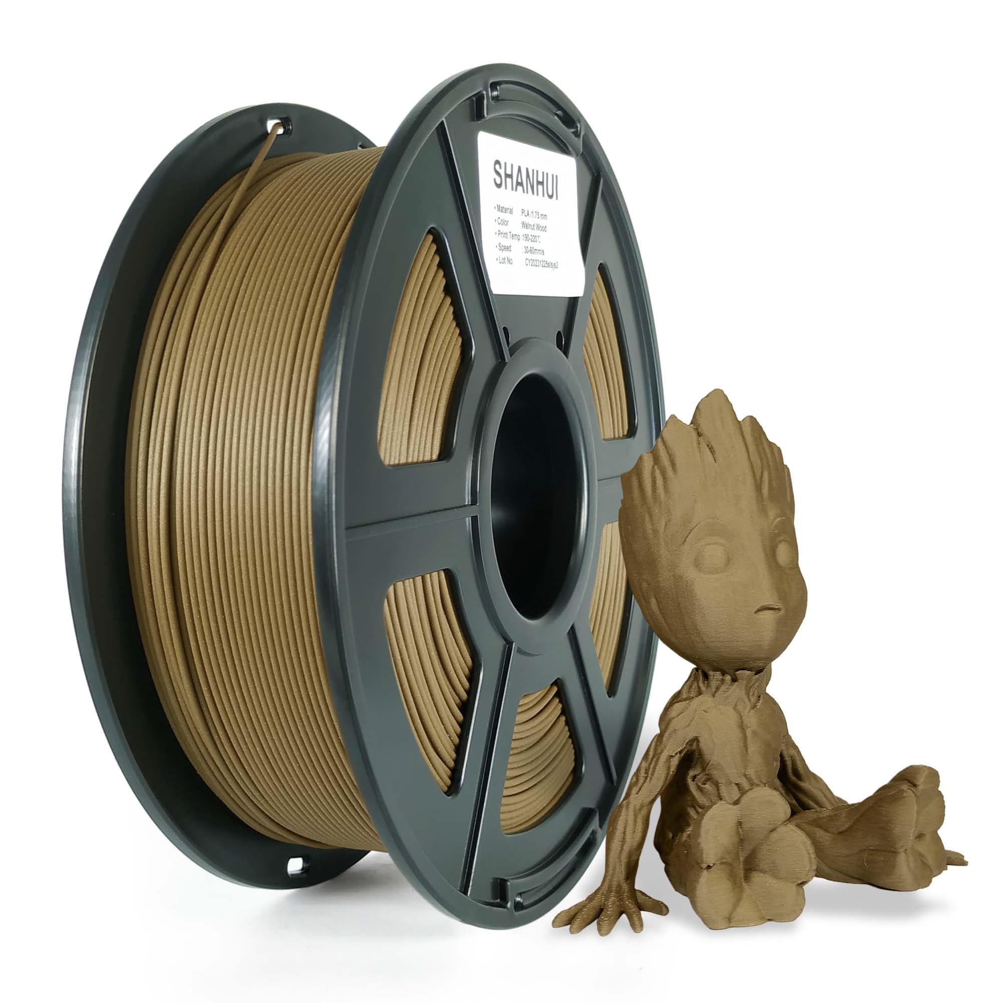 Dark Wood Walnut PLA Filament 1.75mm - 1KG Spool with 30% Real Wood Fiber for 3D Printing | Perfect for Wooden Models, Home Decor & DIY Crafts