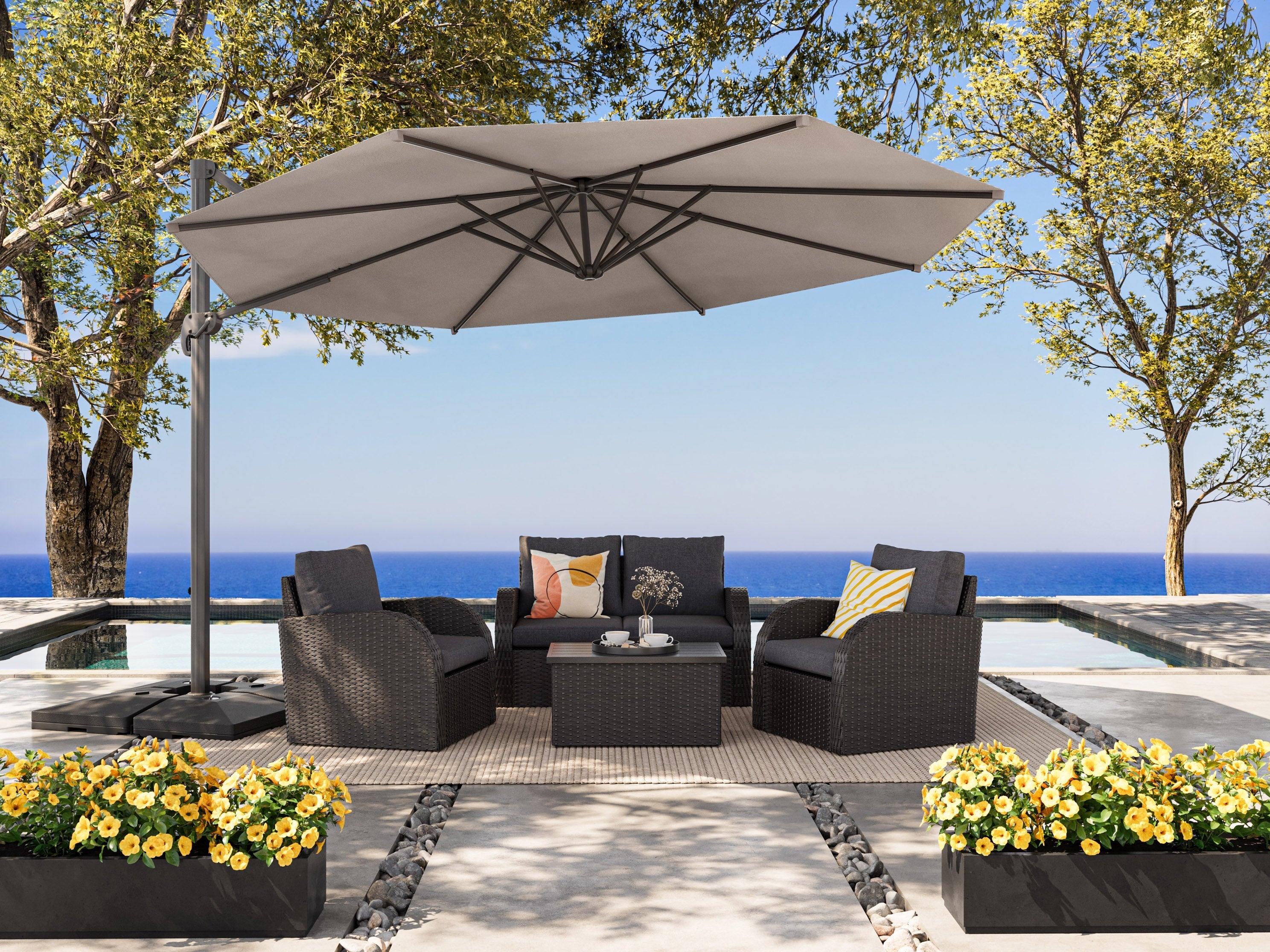11.5ft Deluxe Offset Patio Umbrella in Grey - Perfect for Poolside, Backyard, and Outdoor Dining Areas