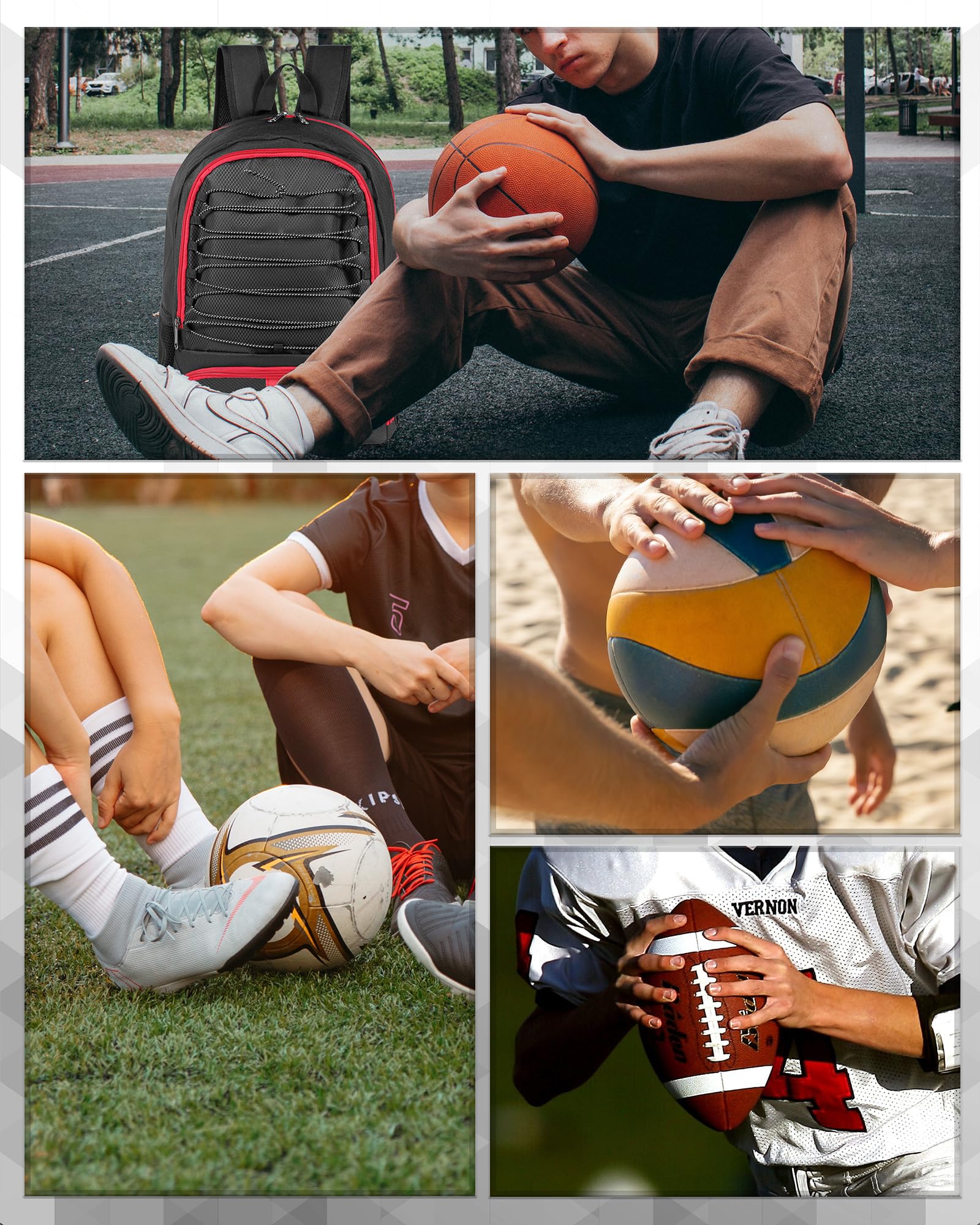 **Men's & Women's Basketball Backpack with Ball & Shoe Compartment - 30L Lightweight Breathable Sports Bag for Soccer, Volleyball, Football - Perfect for Travel, School & Gym**    *(Use for: Sports practice, travel gear, school essentials, gym workouts, and outdoor activities.)*