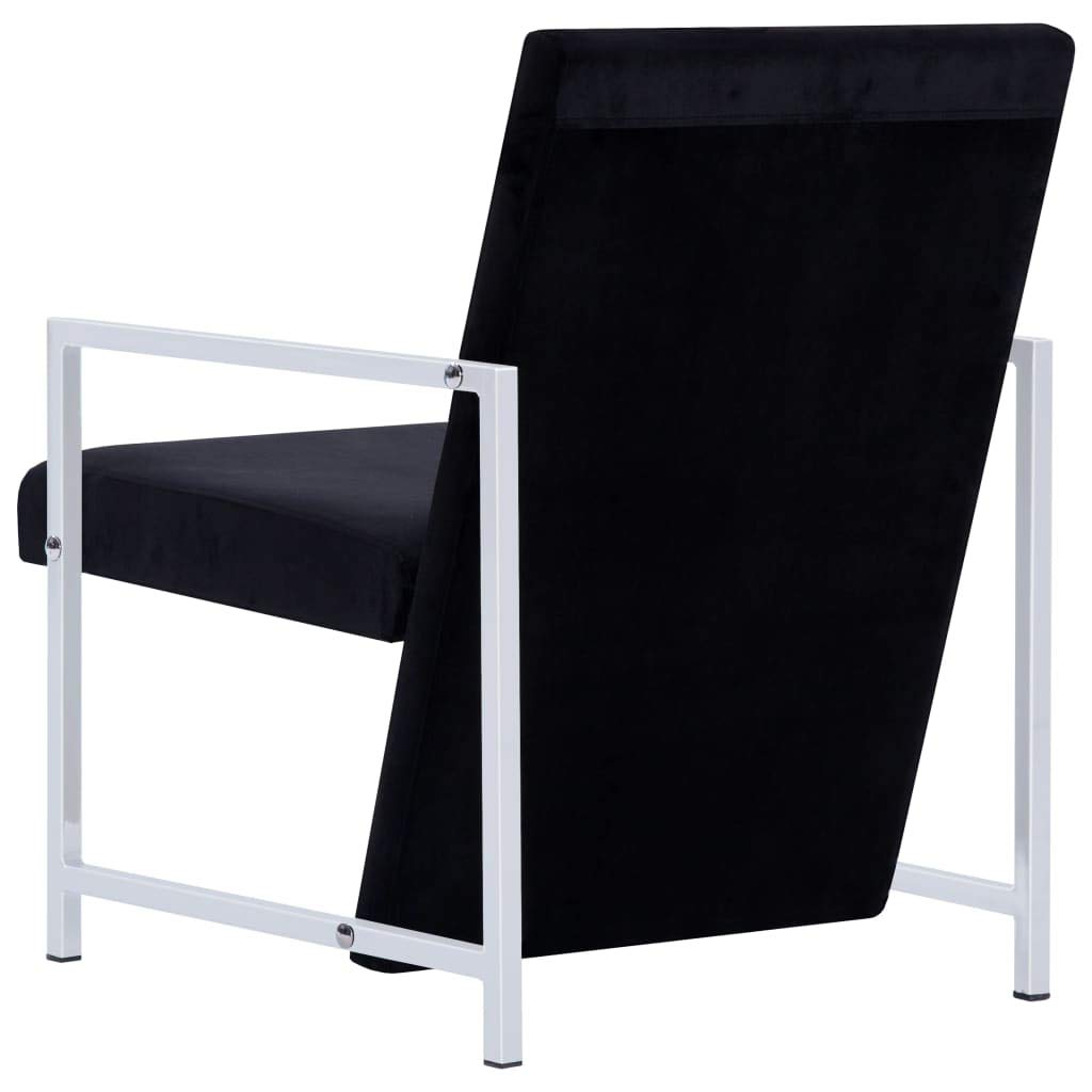 Modern Black Velvet Armchair with Chrome Feet - Sturdy Luxury Club Chair for Living Room & Bedroom | French Sofa Cube Seating Furniture | Perfect for Lounging, Reading Nooks & Home Offices