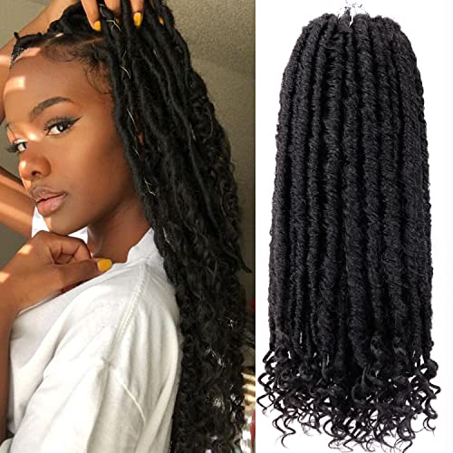 12 Inch Goddess Locs Crochet Hair 6 Packs - Soft Straight Faux Locs Synthetic Braiding Hair Extensions for Black Women, Pre-Looped Curly Hair in 1B# for Everyday Style & Protective Hairstyles