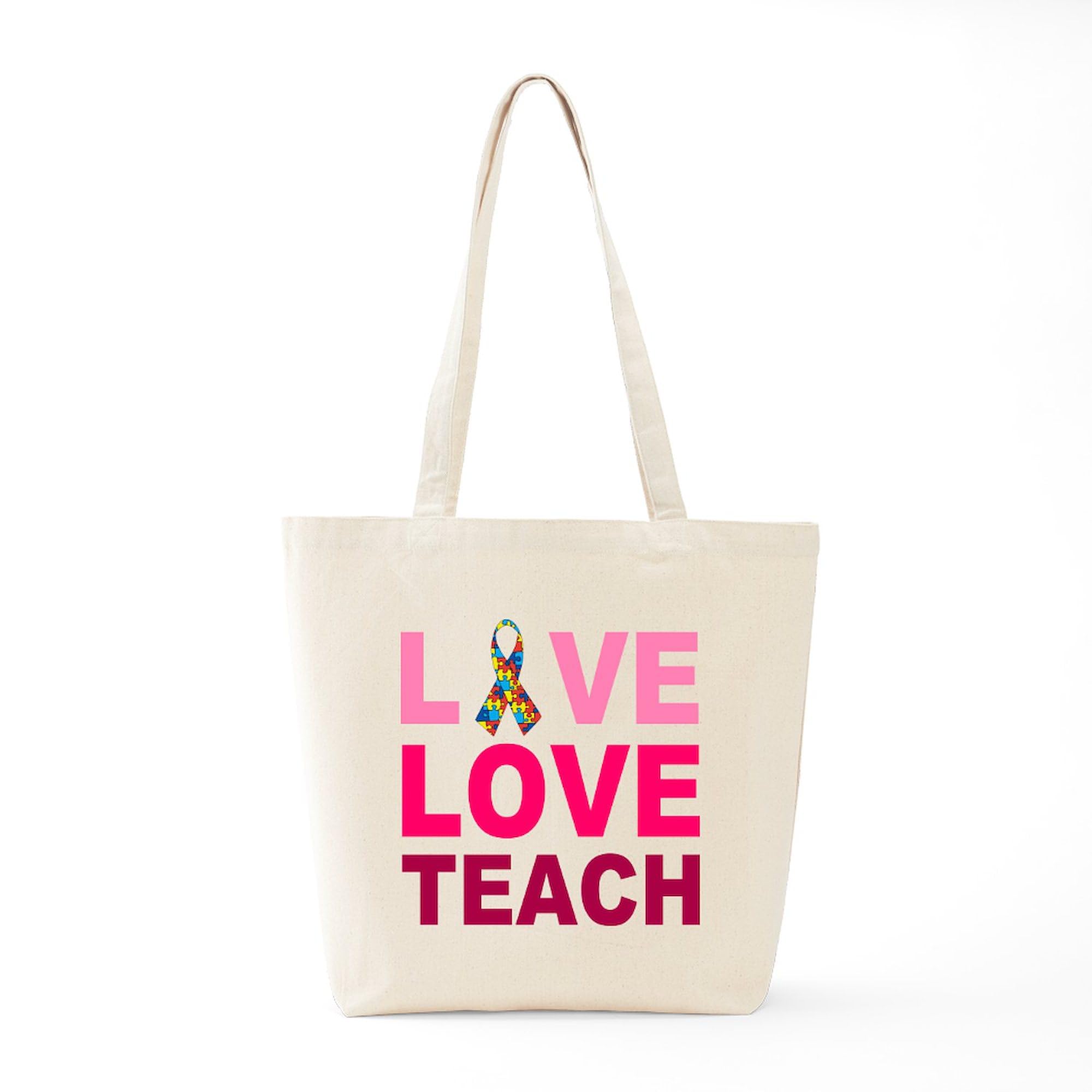 Live Love Teach Autism Tote Bag - Natural Canvas Reusable Shopping Tote for Teachers, Parents & Advocates - Perfect for School, Groceries & Autism Awareness Events