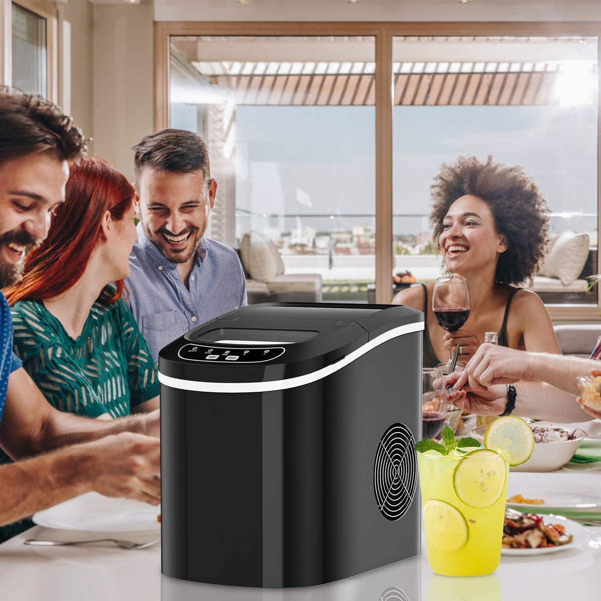 Portable Countertop Ice Maker Machine - Fast 6-Minute Ice Cube Maker with Removable Basket & Scoop - Electric Ice Maker for Home, Office, Parties & Outdoor Use (Black)