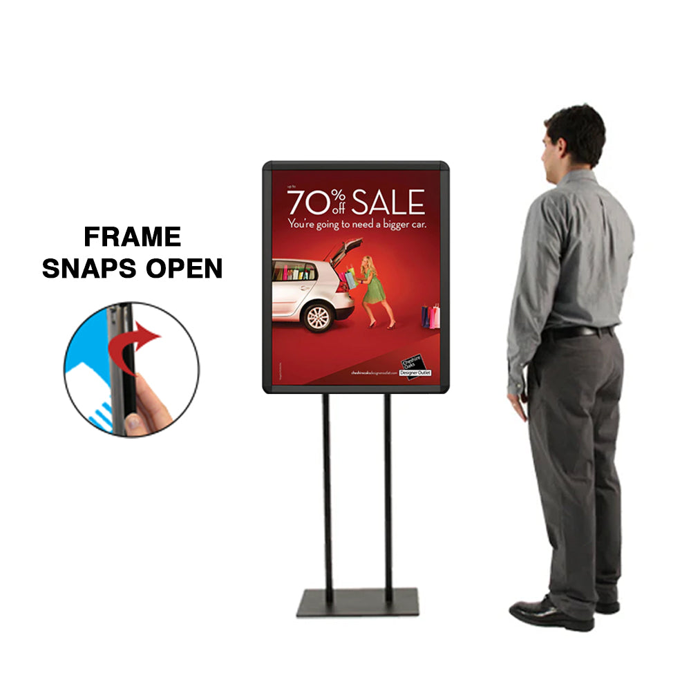 27x40 Double Pole Floor Stand Sign Holder - Aluminum Snap Frame with Rounded Radius Edge Corners for Retail Stores, Events & Trade Shows