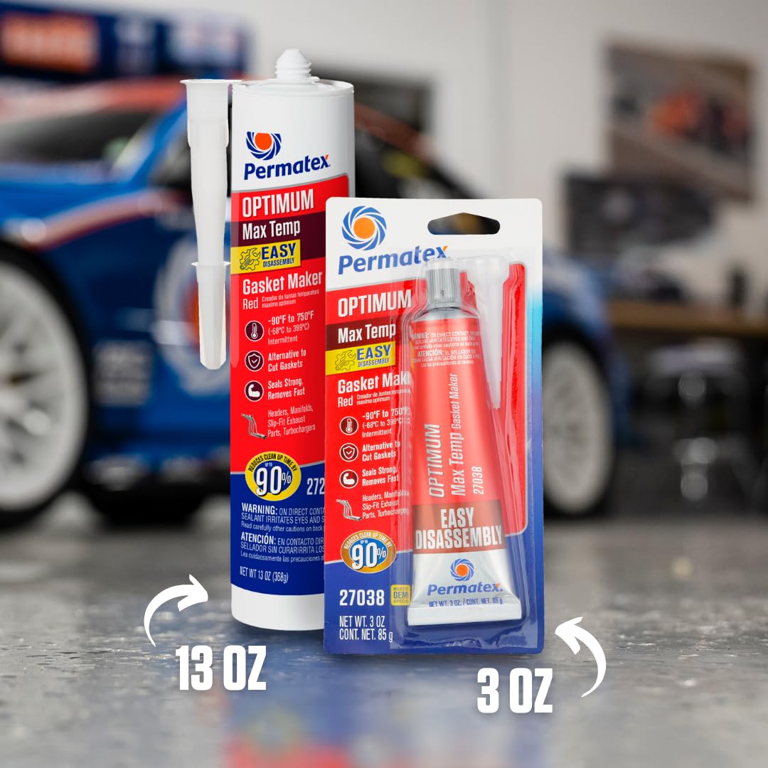 Permatex 27038 Optimum Red High Temperature Gasket Maker, 3 oz Tube - High Performance Silicone Sealant for Automotive Engines, Exhaust Systems & Industrial Equipment