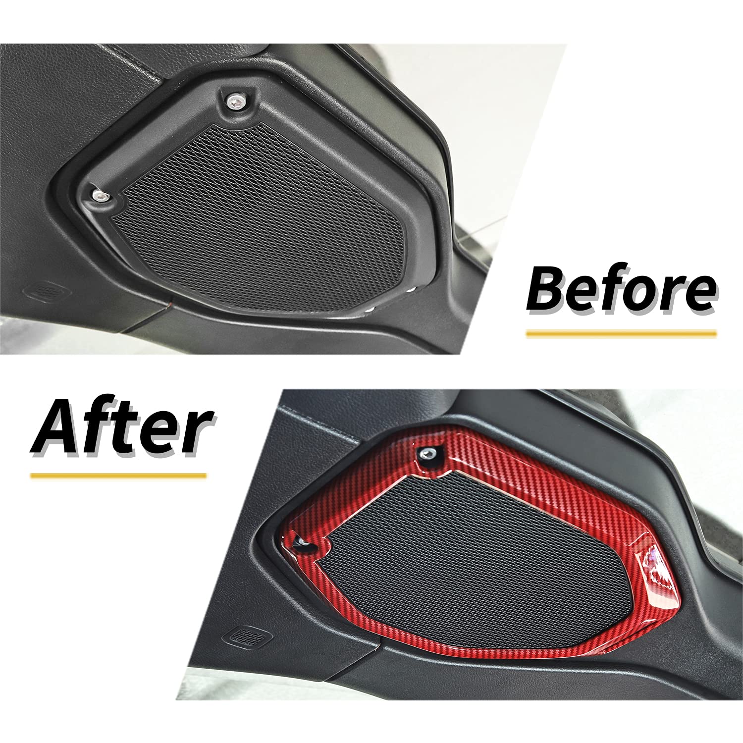 JeCar Premium Red Carbon Fiber Speaker Frame Trim Cover for 2018-2023 Jeep Wrangler JL JLU & Gladiator JT - Interior Upgrade Accessories for Enhanced Car Audio Experience