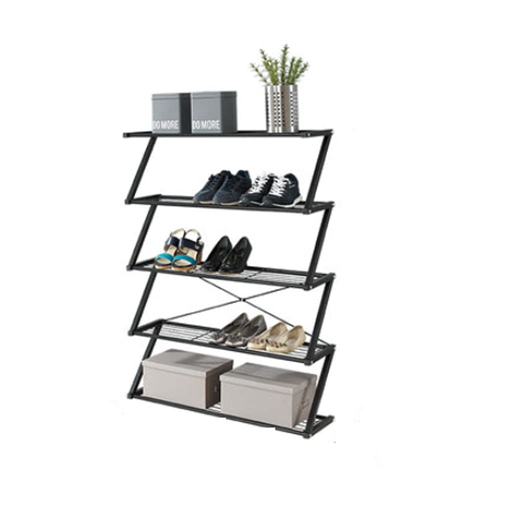 WNY Z-Shaped Shoe Rack - 5-Tier Large Capacity Metal Shoe Organizer 80x25x85cm, Space Saving Shoe Storage Cabinet for Entryway, Bedroom & Closet (Black) - Perfect for Apartments, Dorms & Home Organization