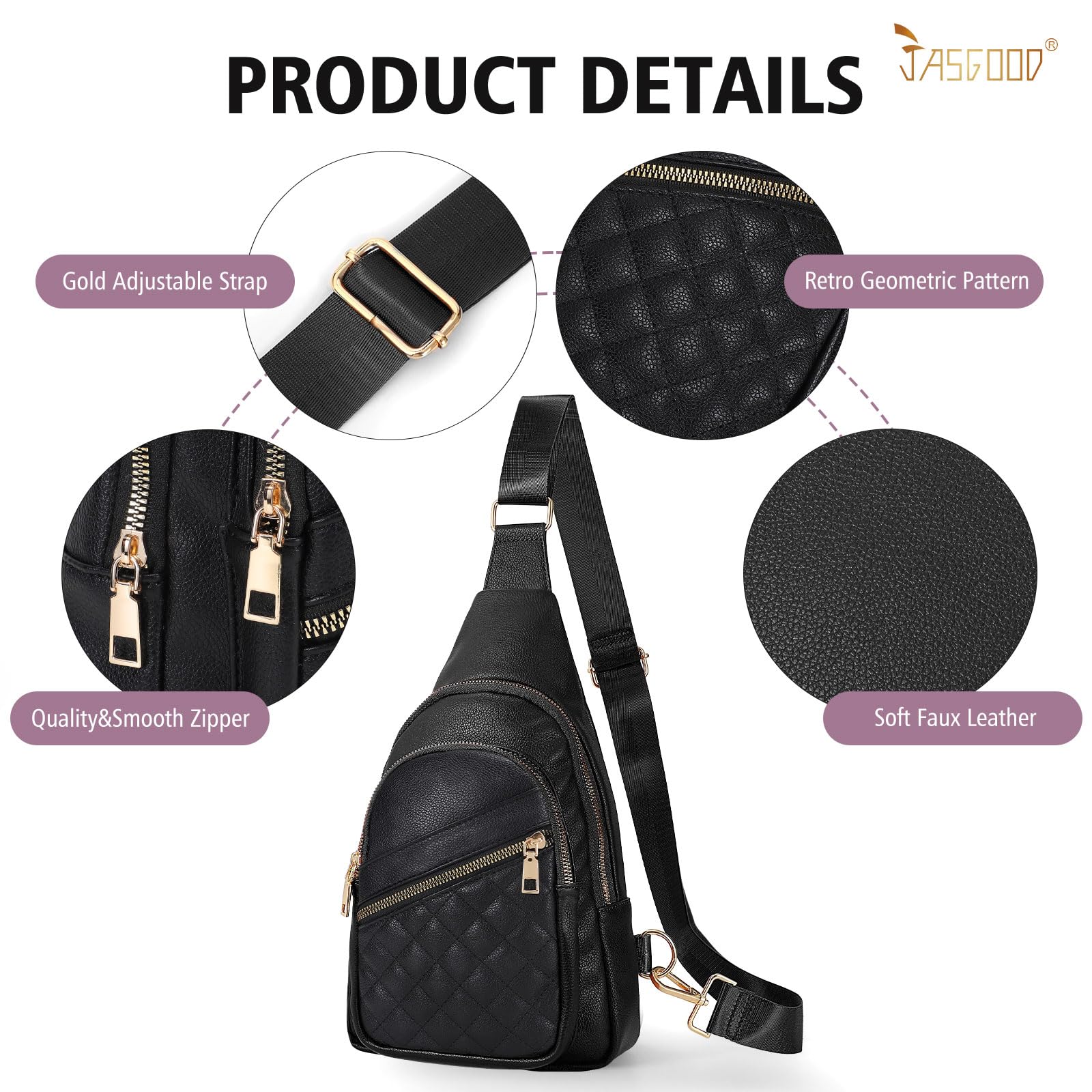 JASGOOD Women's Leather Crossbody Sling Bag - Fashionable Fanny Pack & Chest Bag for Travel, Work, and Daily Use | Durable Sling Backpack for Outdoors, Commuting, and Shopping