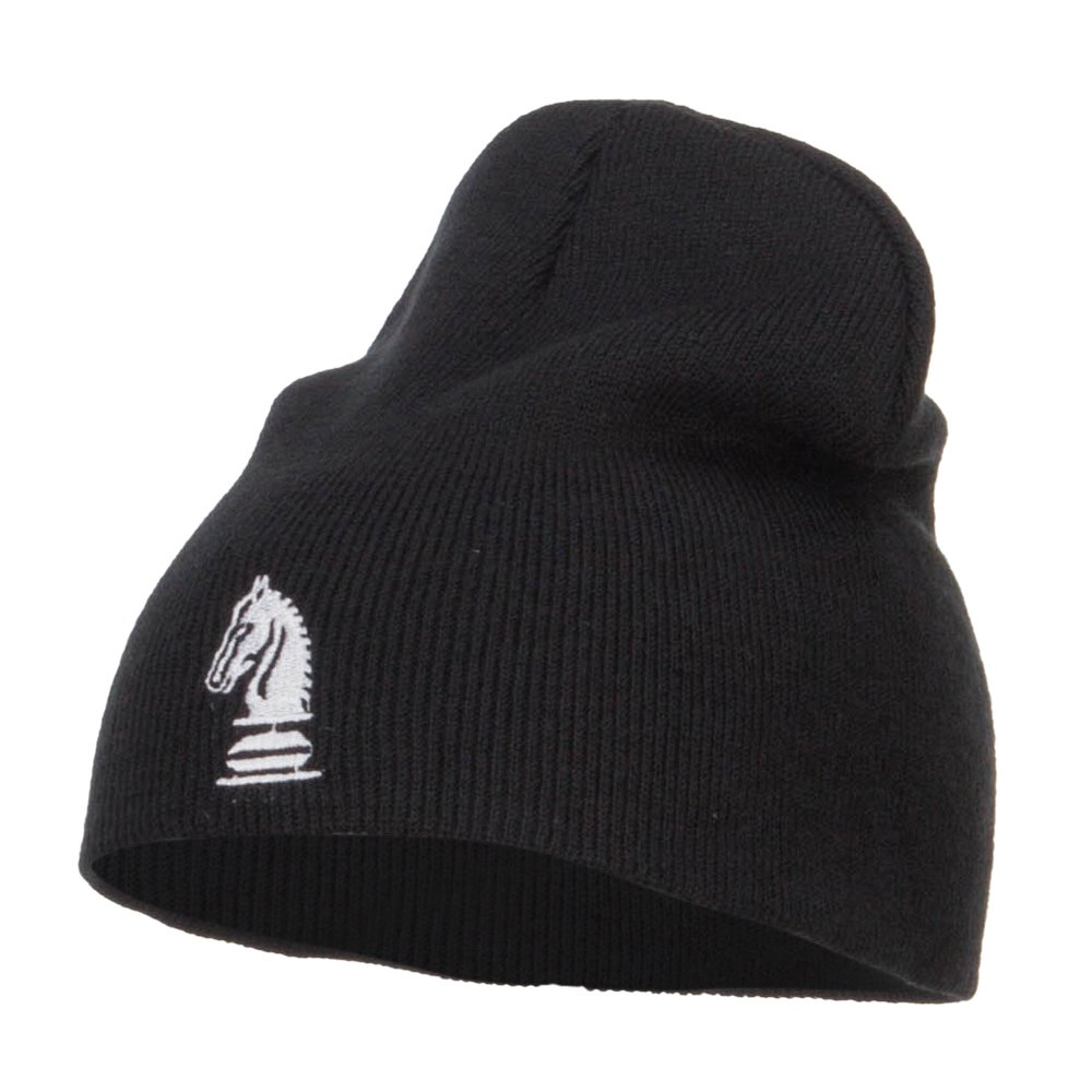 e4Hats.com Chess Knight Embroidered Short Beanie Hat - Stylish Winter Cap for Chess Lovers & Outdoor Activities