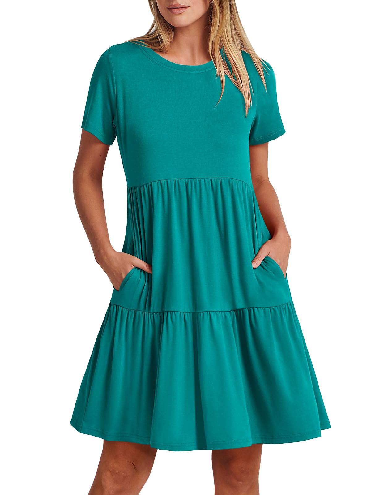 ANRABESS Women's Summer Casual Short Sleeve Crewneck Swing Mini T-Shirt Dress - Beach Vacation Sundress for Women, Perfect for Pool Party, Travel & Date Night