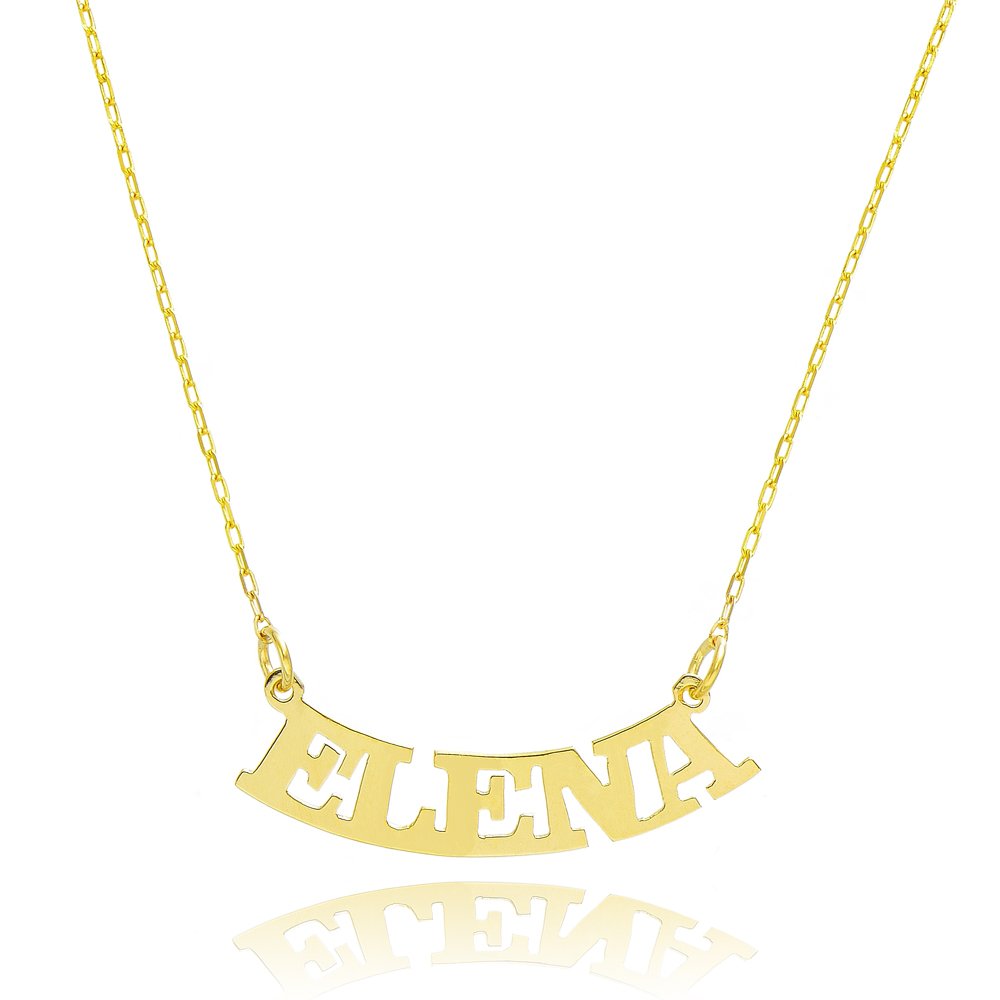 14K Yellow Gold Custom Name Necklace - Personalized Curved Pendant with Any Name - Perfect for Gifts, Anniversaries & Special Occasions