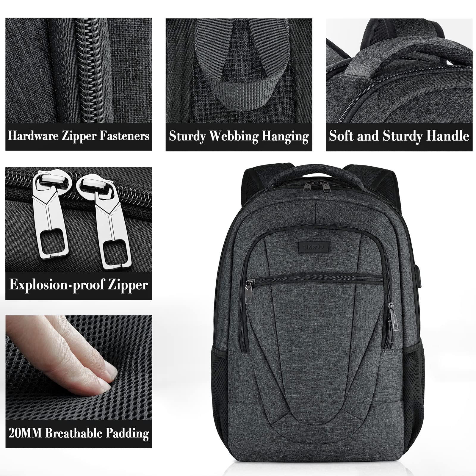 Anti-Theft Travel Laptop Backpack for Men & Women - Slim Durable Business School Backpack with USB Charging Port, 15.6 Inch Laptop Bag for Teens & Adults, Perfect for Work, Study & Commuting