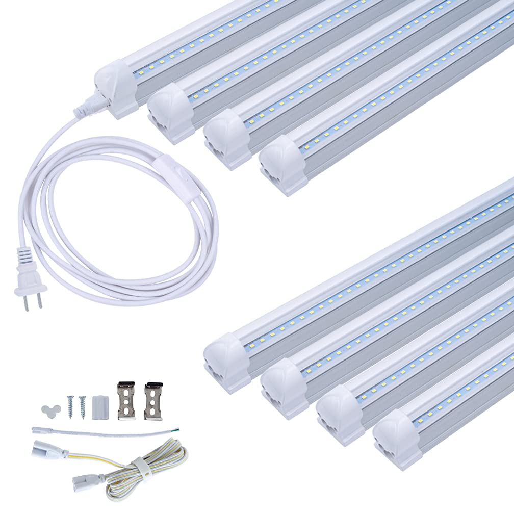 8 Pack 4FT LED Shop Lights 24W, 6000K Daylight White T8 Integrated Tube Lights with ON/Off Switch Cable - Bright Lighting for Garage, Workshop, Basement, Kitchen Under Cabinet & Household Use