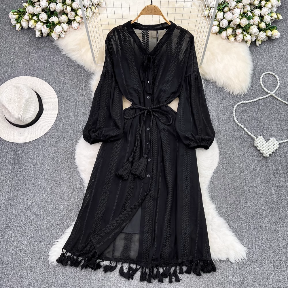 Elegant French Tassel Maxi Dress for Women - Summer Flowy Long Skirt with Side Slit - Perfect for Beach Vacations, Date Nights & Boho Chic Outfits
