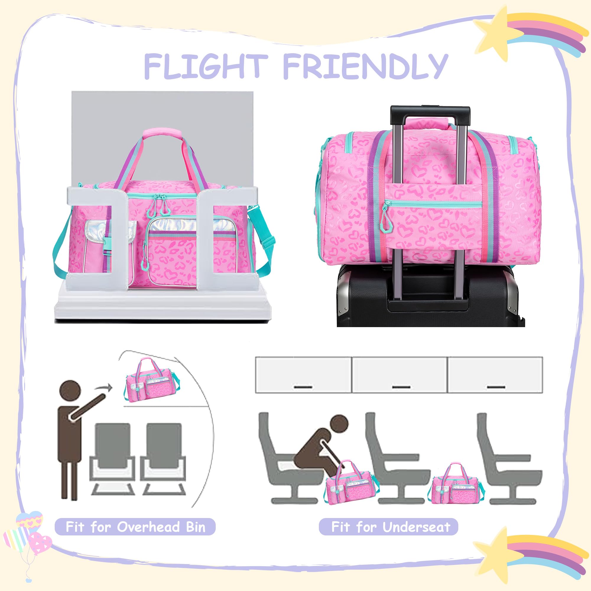 **Kids Travel Duffle Bag for Girls - Weekender Overnight Bag with Shoe Compartment & Makeup Toiletry Pouch - Perfect for Dance, Gym, Sleepovers & Travel**