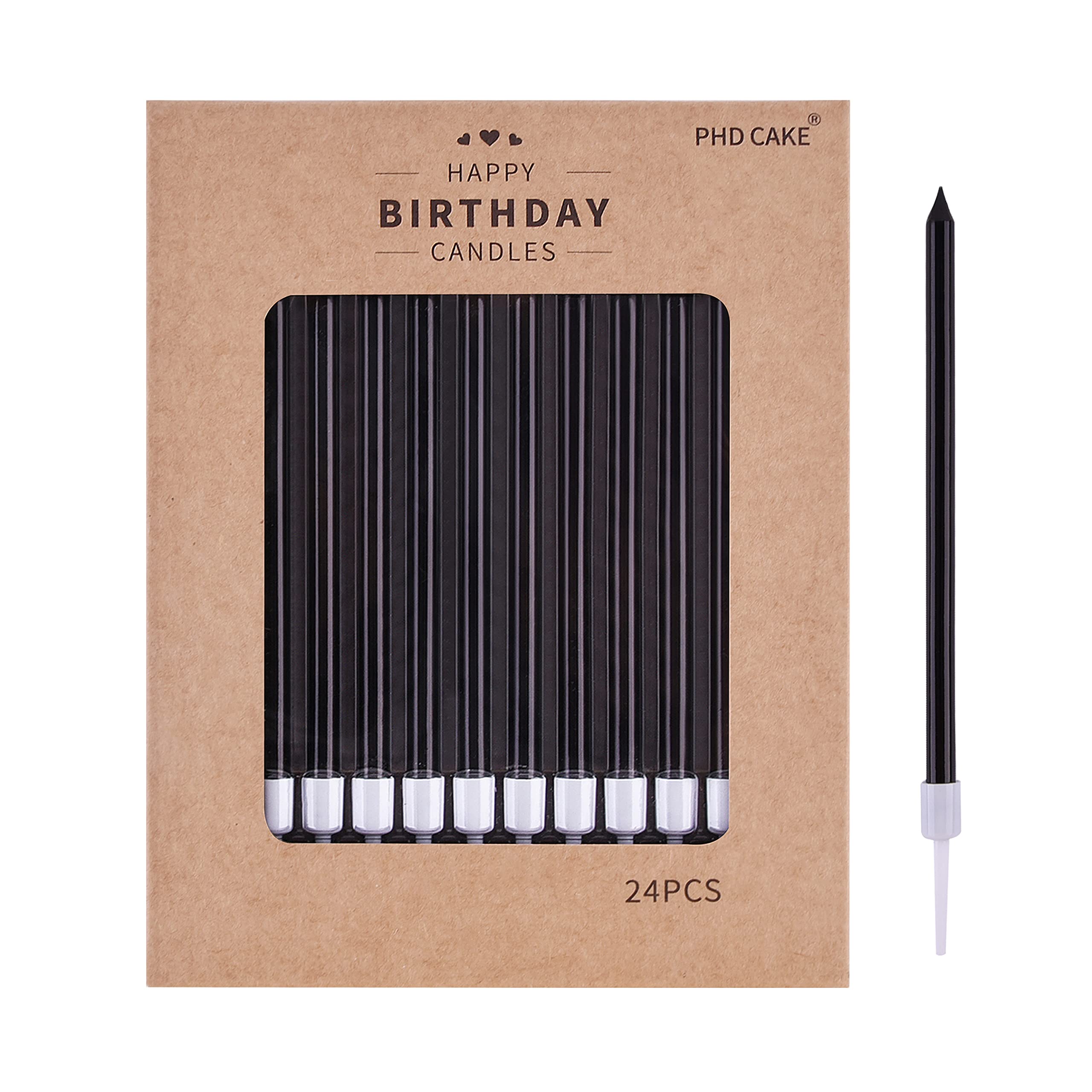 PHD CAKE Black Long Thin Birthday Candles - 50 Pack Elegant Cake Candles for Birthday Parties, Wedding Decorations & Special Events - Perfect for Cakes, Cupcakes & Dessert Tables
