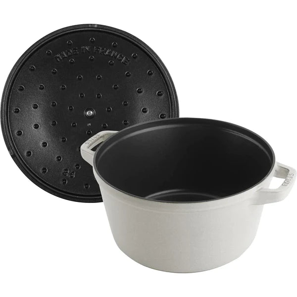 Staub 4-Piece Cast Iron Cookware Set - Premium White Truffle Color - Dutch Oven, Saucepan & Skillet for Braising, Baking & Sautéing - Perfect for Home Chefs & Gourmet Cooking