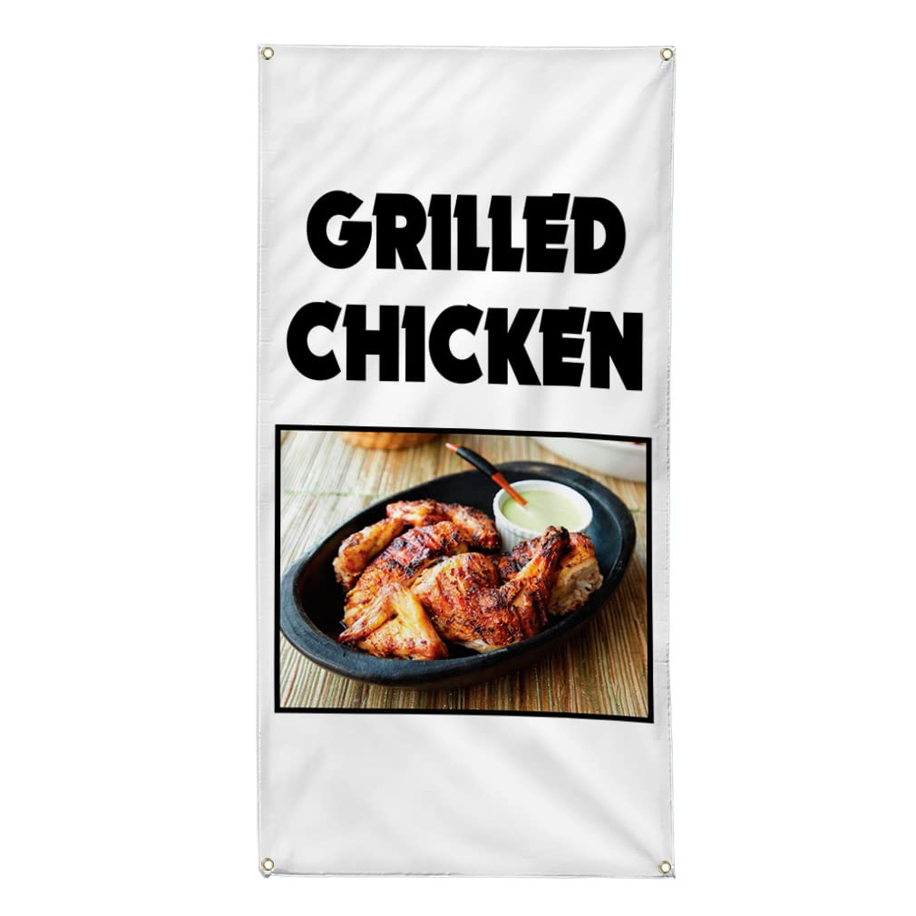 Premium Vertical Vinyl Banner - 144x60 Inches Weatherproof Outdoor Sign with 10 Grommets for Restaurants, Cafes & Food Fairs - Perfect for Grilled Chicken Promotions, Market Events & Industrial Yard Advertising