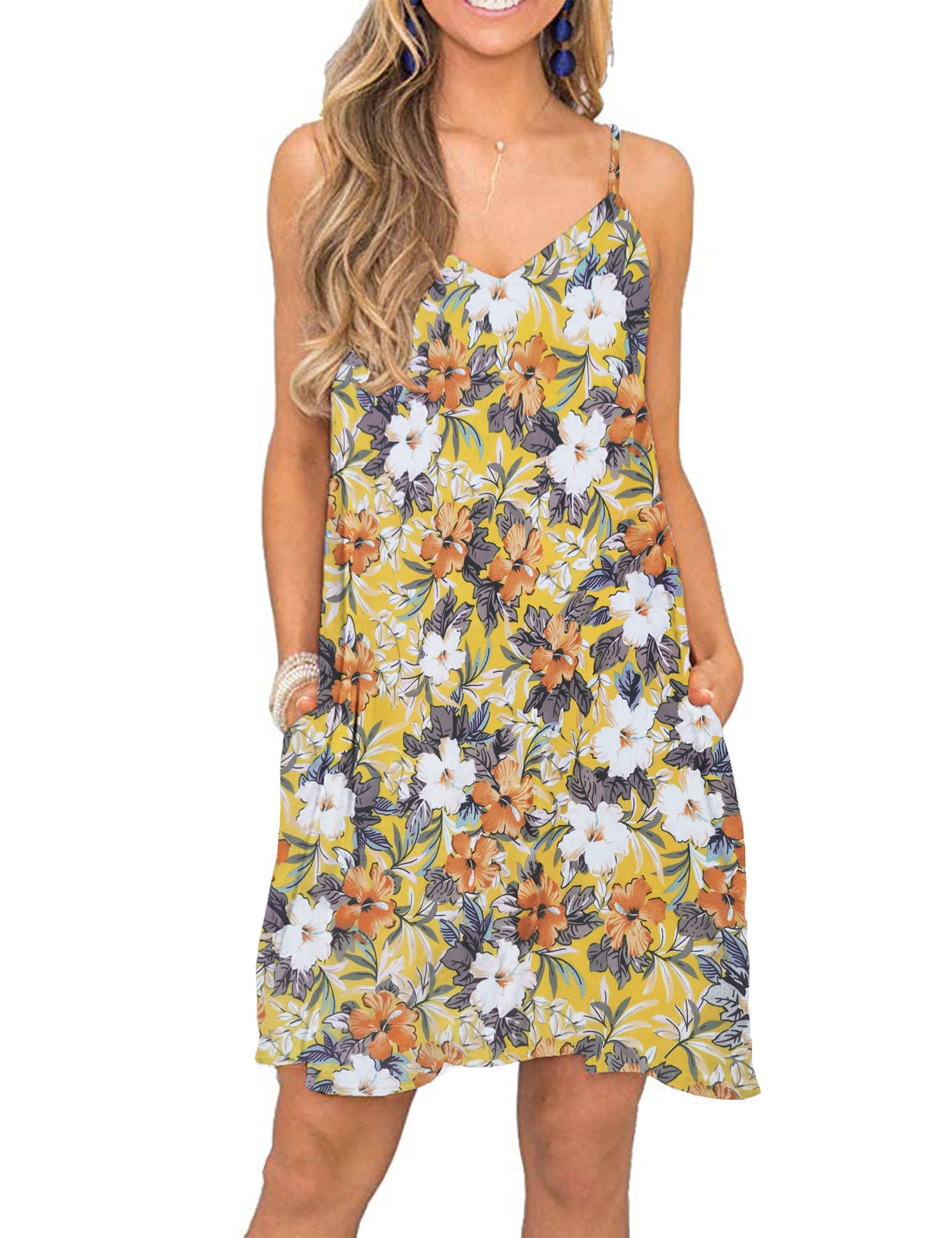 MISFAY Women's Summer Spaghetti Strap Casual Swing Tank Dress with Pockets - Lightweight Beach Cover Up, Lounge Wear, Vacation Outfit for Pool, Travel & Outdoor Activities