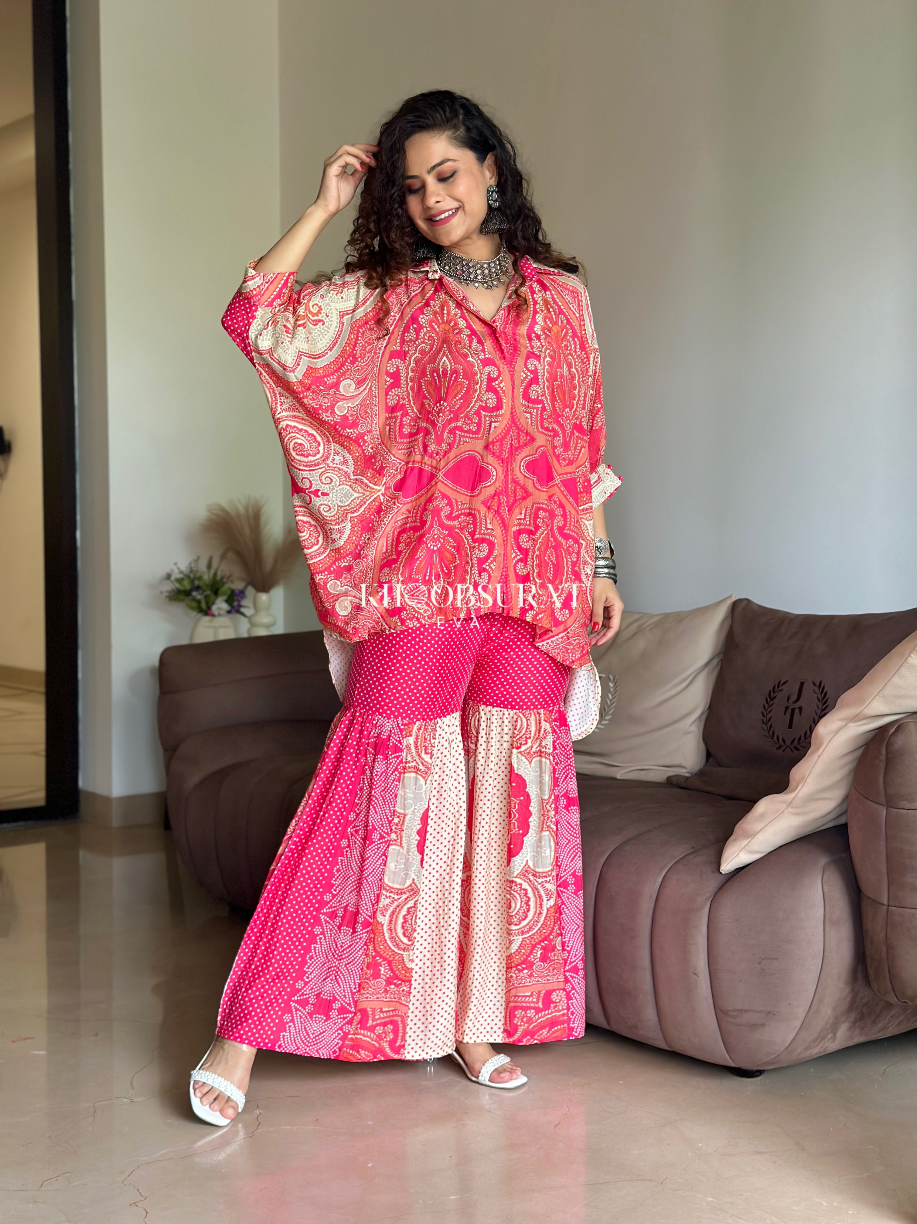 Stylish Pink Kaftan Coord Set for Women - Boho Chic Beach Cover Up & Summer Party Outfit
