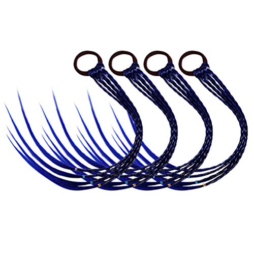 LEORX 4pcs Synthetic Braided Hair Extensions - Stylish Ponytail Holder Hair Ties & Hair Ropes for Women (Blue) | Perfect for Daily Wear, Parties & Cosplay