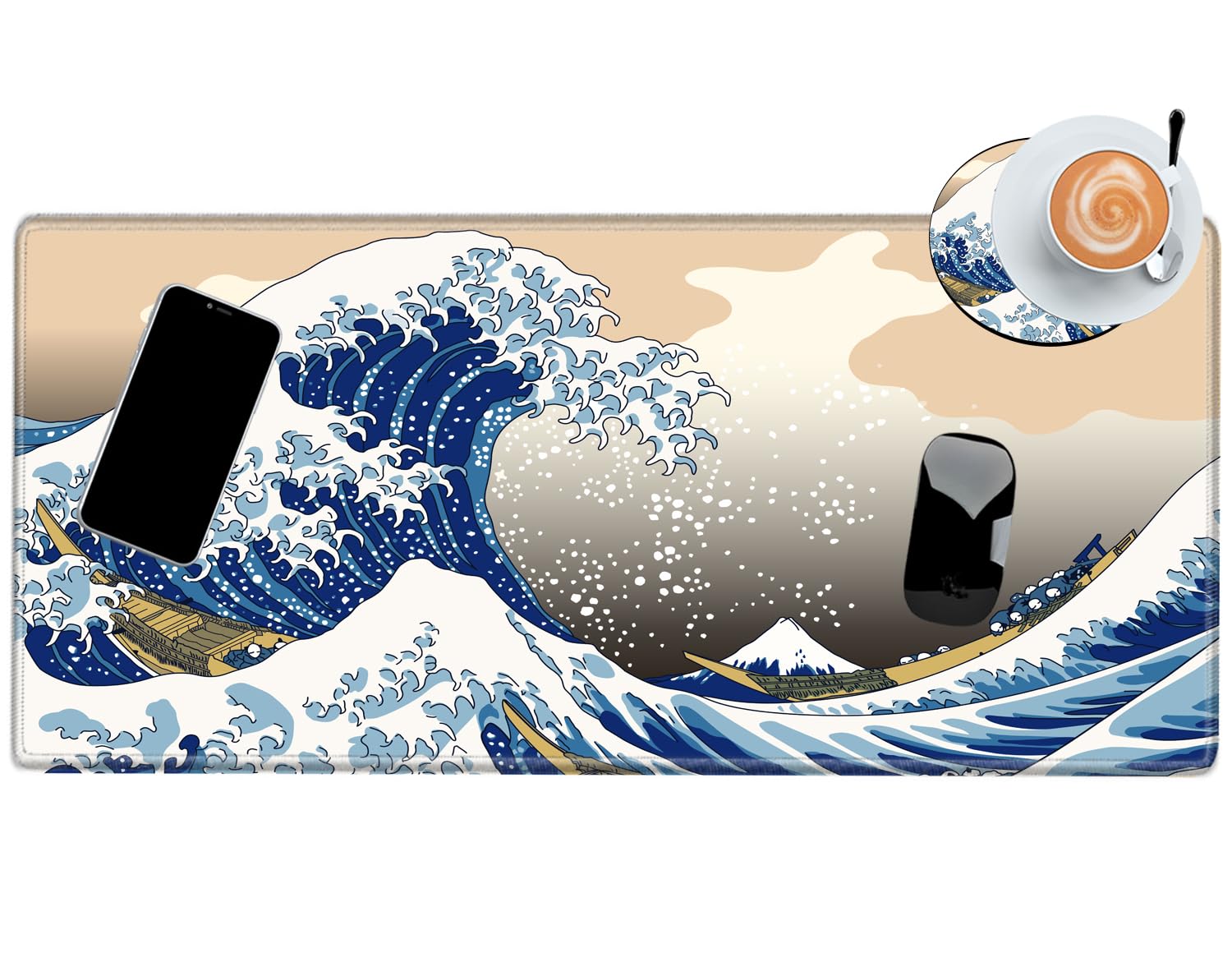 Japanese Sea Wave Gaming Mouse Pad - 24x12 XL Non-Slip Desk Mat for Wireless Mouse, Laptop & Office | Perfect for Gamers, Graphic Designers & Home Office Workspaces