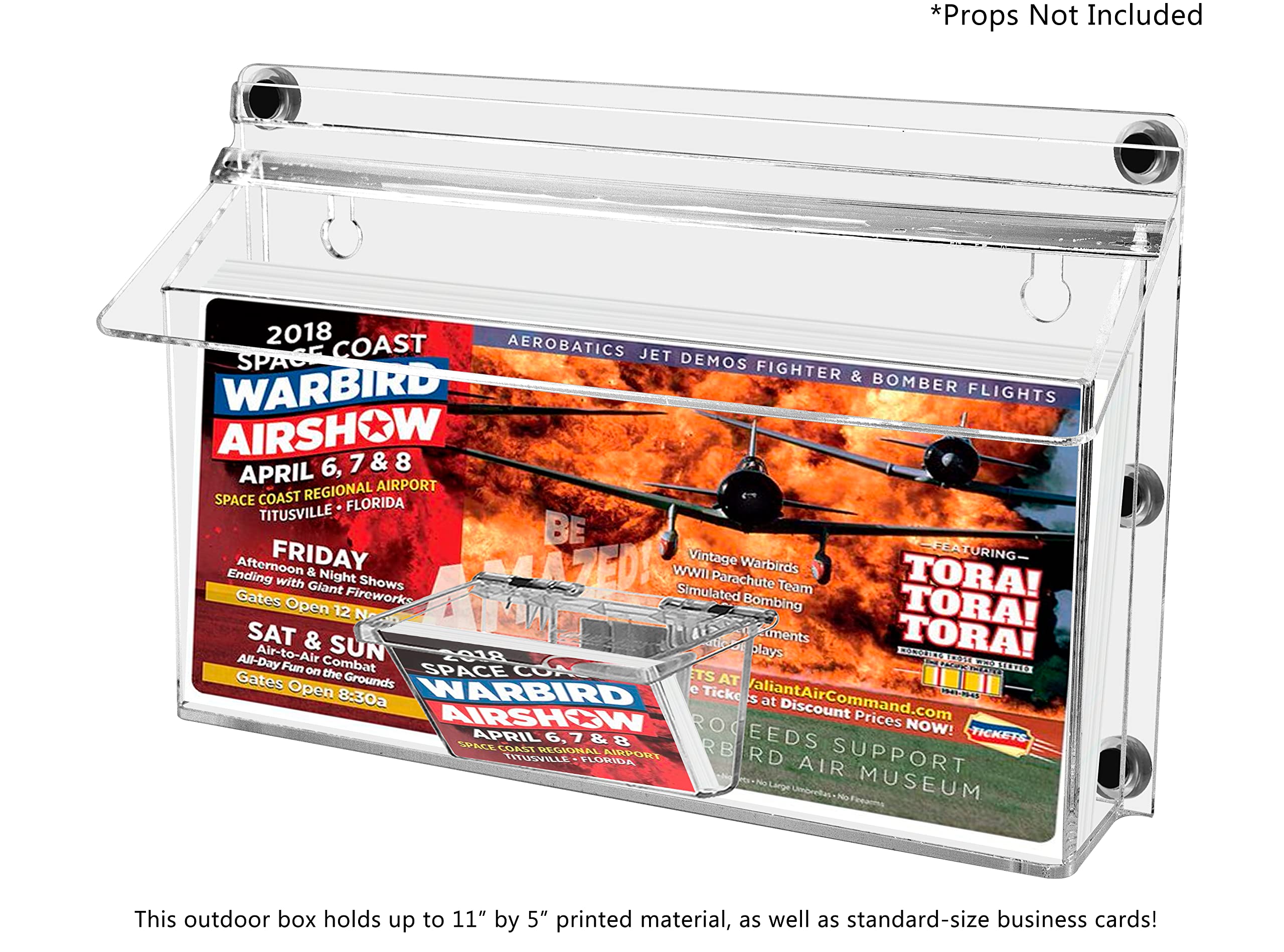 6 Pack Clear Acrylic Brochure Holders with Metal Mount & Lid - Outdoor Waterproof Flyer Display Box for 11x4