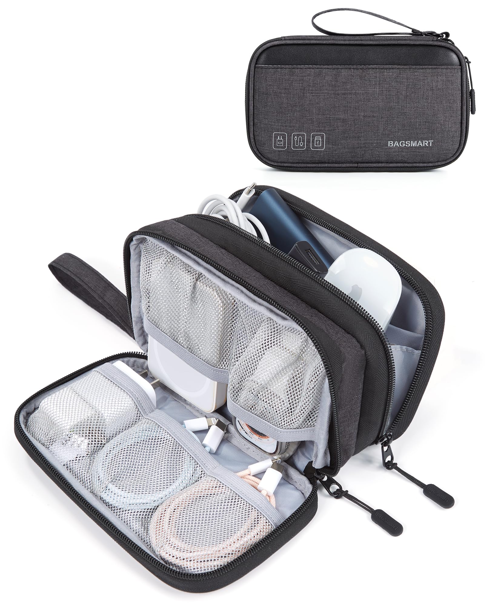 BAGSMART Electronics Organizer Bag - Waterproof Travel Cable Organizer for Chargers, Cords & Tech Accessories | Portable Tech Storage Pouch for Office, Home & Travel Essentials (Black)