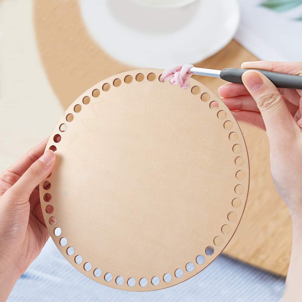 Natural Wooden Basket Base - 7.8 Inch Round Solid Crochet Basket Bottom for DIY Weaving, Craft Supplies & Home Decor | Perfect for Macrame, Yarn Crafts, Farmhouse Decor & Gift Making (Burlywood)