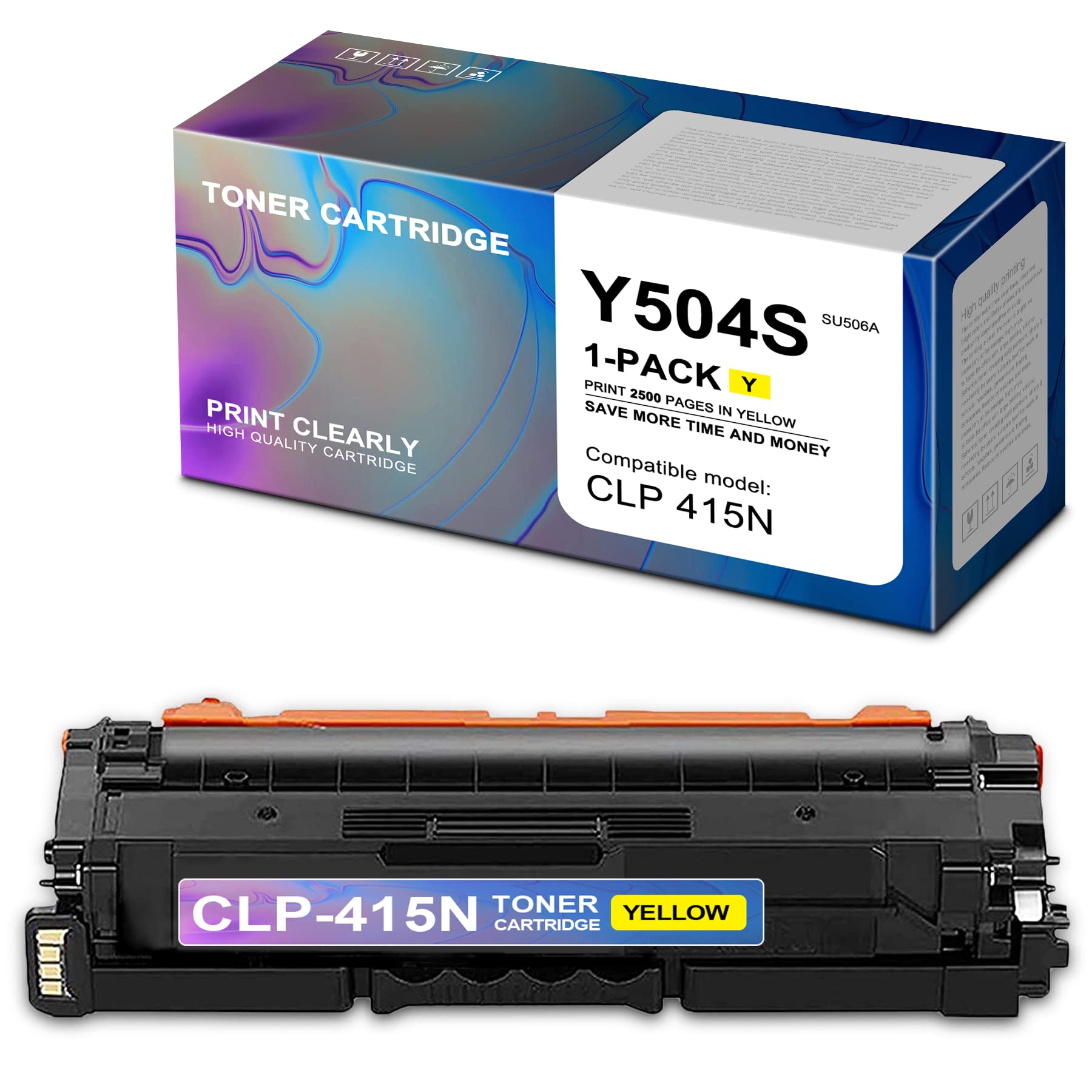 Compatible CLT-Y504S SU506A Yellow Toner Cartridge Replacement for Samsung CLP 415 Series Printers - High-Quality 1-Pack Printer Toner for Home & Office Use