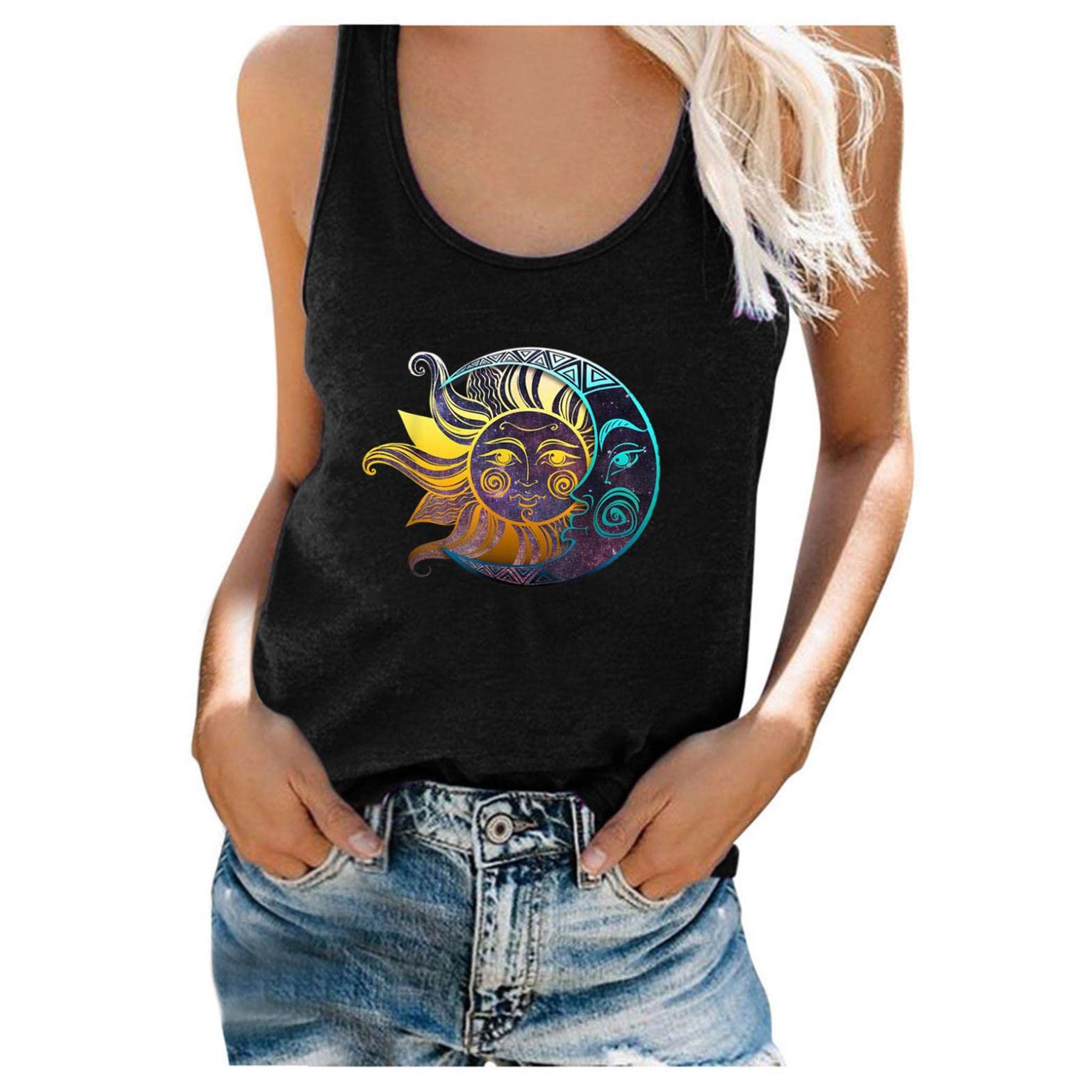 Vedolay Women's Fashion Graphic Printed Sleeveless Tank Top - Soft Loose Fit Crop Tee Blouse for Casual Wear, Summer Outfits & Beach Vacation