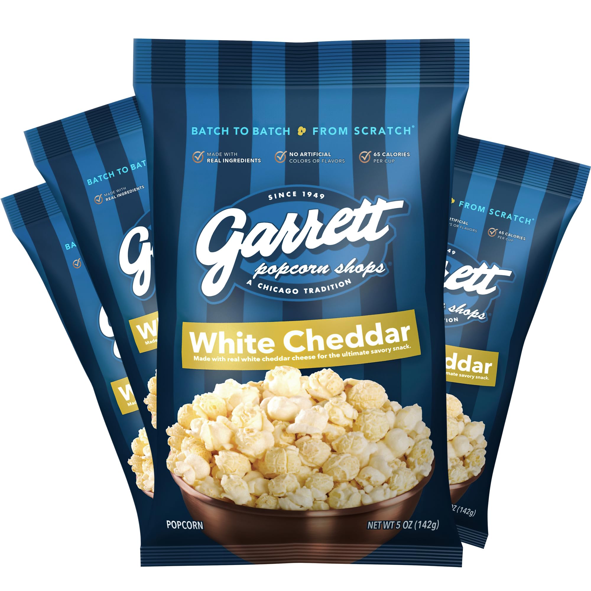 Garrett Popcorn White Cheddar - 5.0oz (4 Bags) | Gourmet White Cheddar Popcorn | Gluten Free Savory Snack | Perfect for Movie Nights, Office Snacks & Party Treats