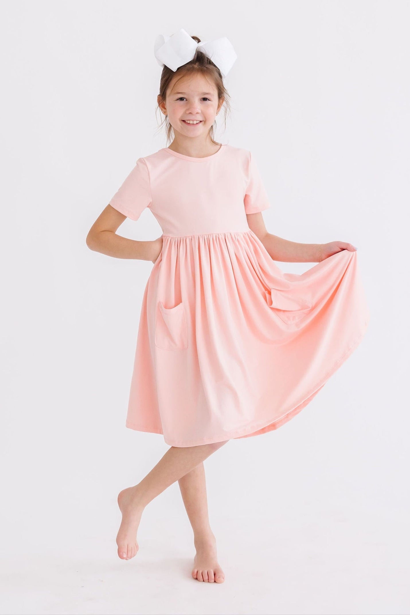 Peach Short Sleeve Pocket Twirl Dress for Women - Flowy Summer Casual Dress for Beach, Picnic, and Date Night