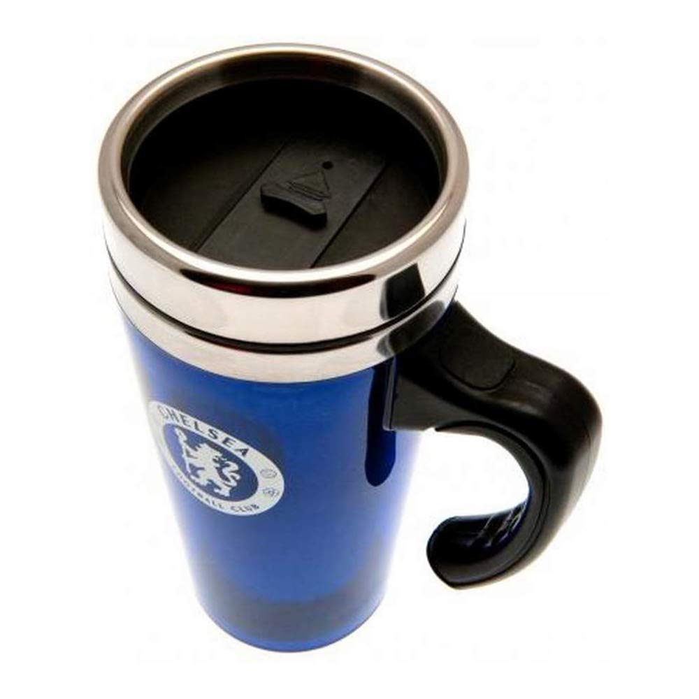 Official Chelsea FC Soccer Travel Mug - Insulated Stainless Steel Coffee Cup with Lid (Blue & Silver) - Perfect for Fans, Gifts, and On-the-Go Hot Drinks
