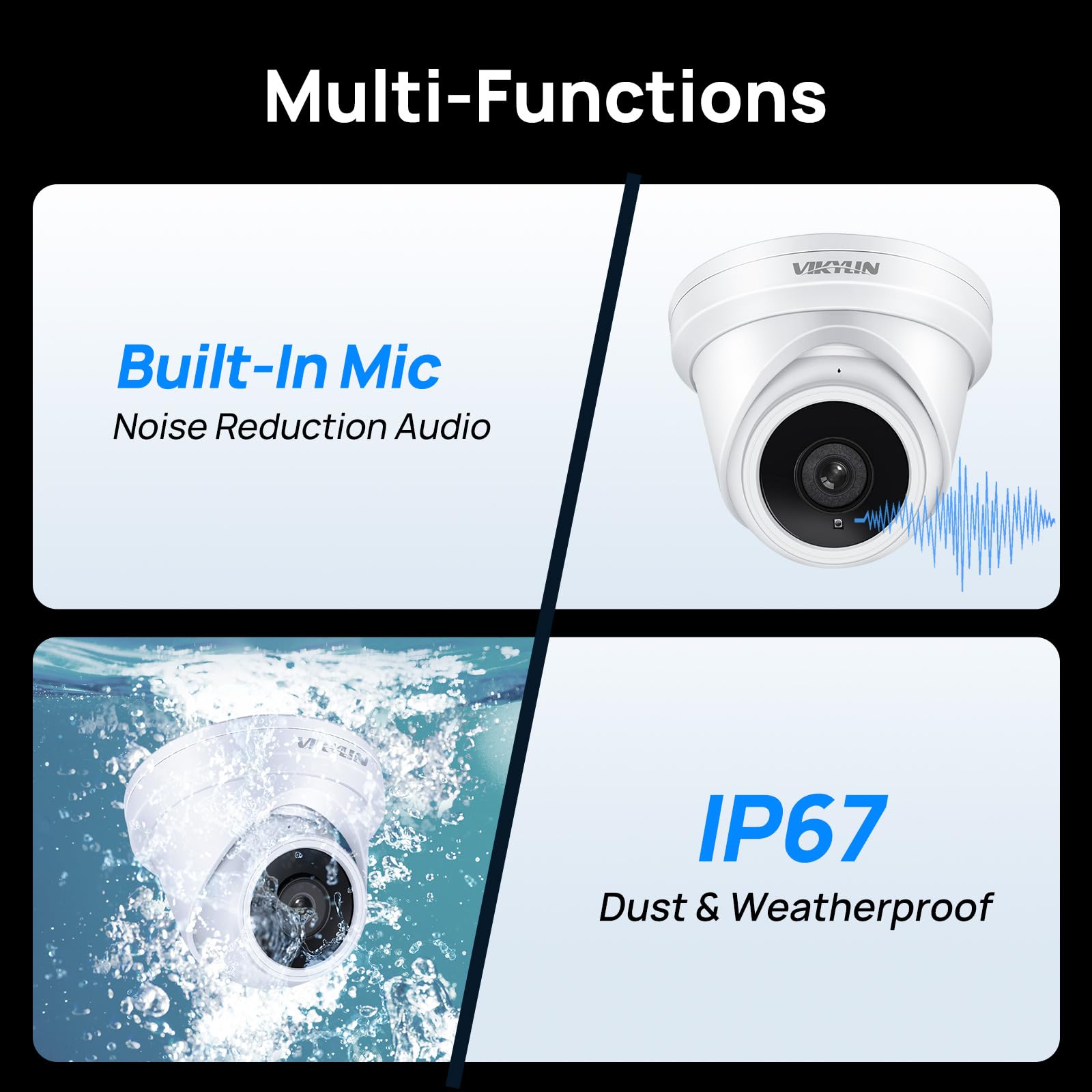 VIKYLIN 8MP PoE IP Security Camera Outdoor, 4K Turret Surveillance Camera with Human/Vehicle Detection, 2.8mm Lens, Built-in Mic, H.265+, WDR, 98ft Night Vision, IP67, NDAA Compliant - Ideal for Home Security, Business Monitoring & Outdoor Surveillance