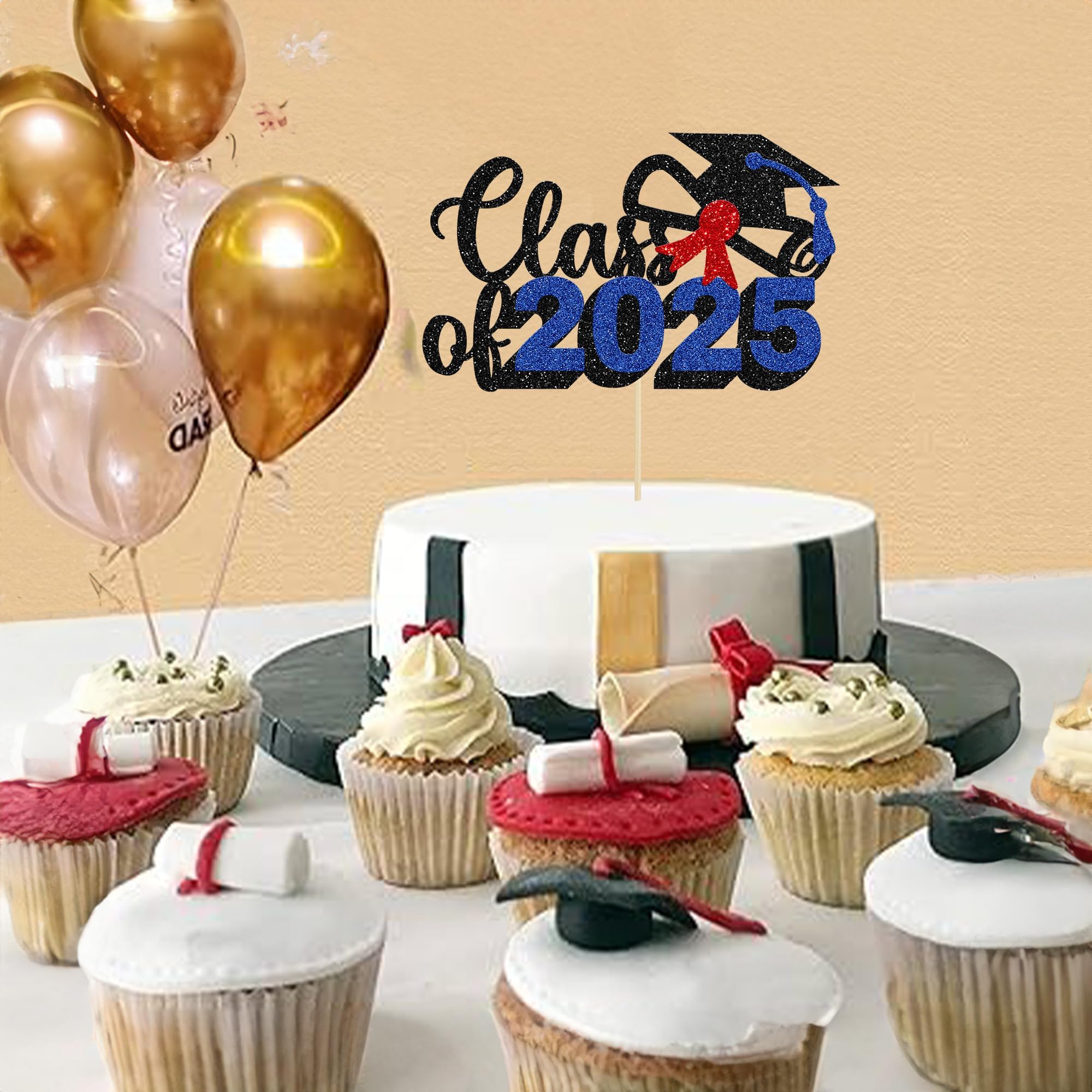 Class of 2025 Graduation Cake Topper - Blue Glitter 2025 Grad Party Decorations for Graduation Cakes | Perfect for High School & College Graduation Parties, Commencement Celebrations & Grad Photo Backdrops