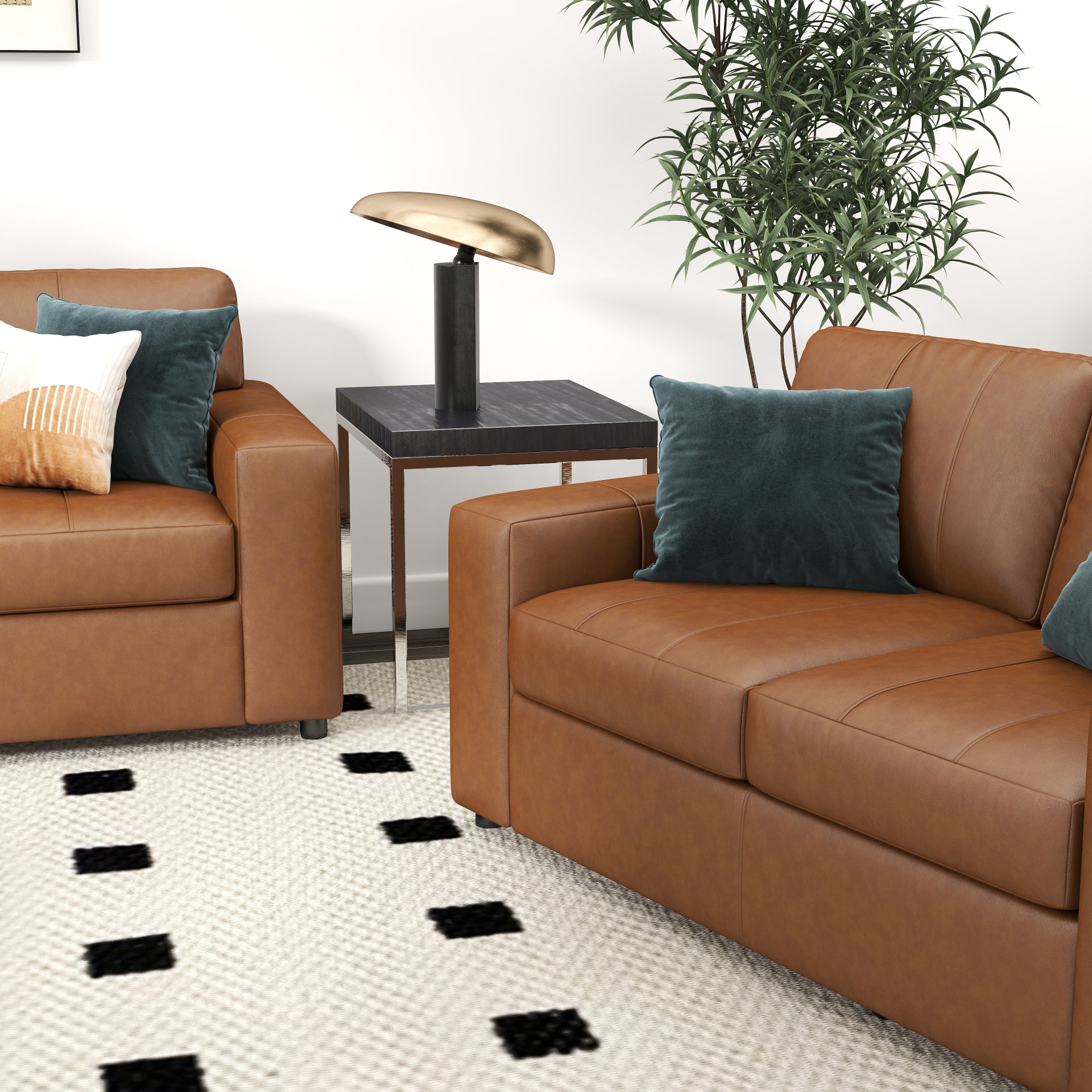 Roundhill Furniture Sakan Genuine Leather Upholstered Living Room Set - Sofa, Loveseat & Chair - Modern Sectional Couch for Home Theater, Family Room & Lounge Areas