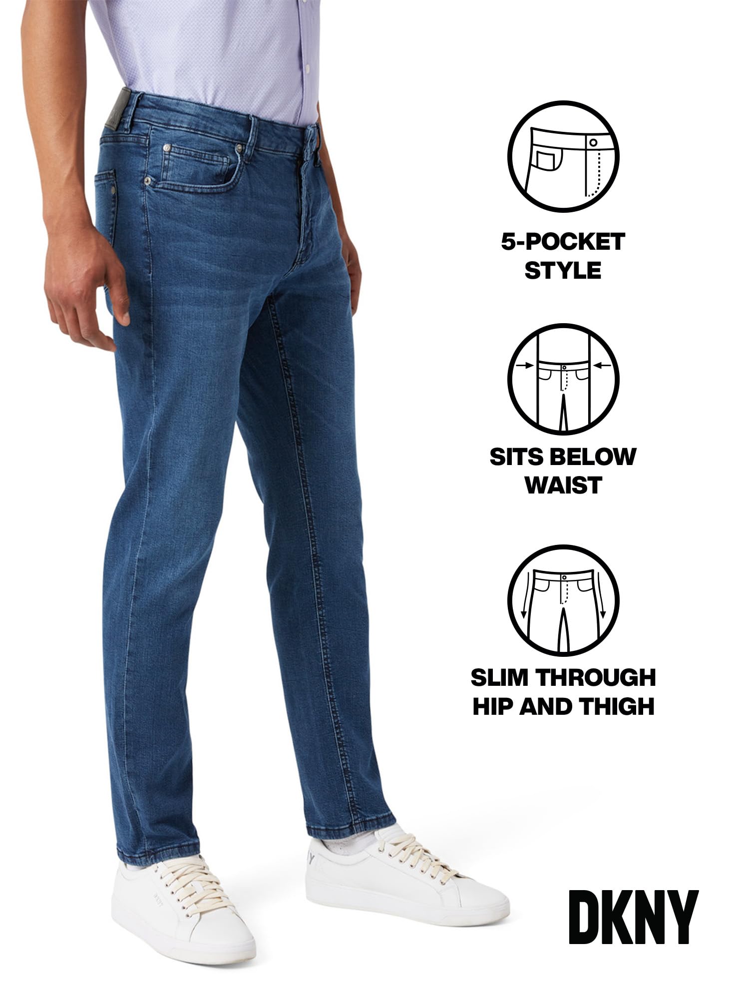 DKNY Men's Slim Fit Stretch Jeans - Premium Soft Comfort Denim Pants for Casual Wear & Office Style