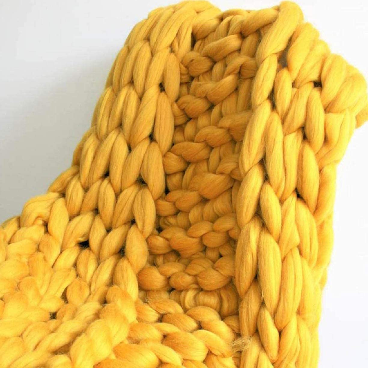 Extra Large Chunky Knit Throw Blanket - Ultra Soft & Warm Cozy Handmade Yarn Blanket for Farmhouse, Couch, Bed, Chair - Home Decor & Nap Shawl (47x71in/120x180cm, Yellow) - Perfect for Living Room, Bedroom & Winter Snuggling