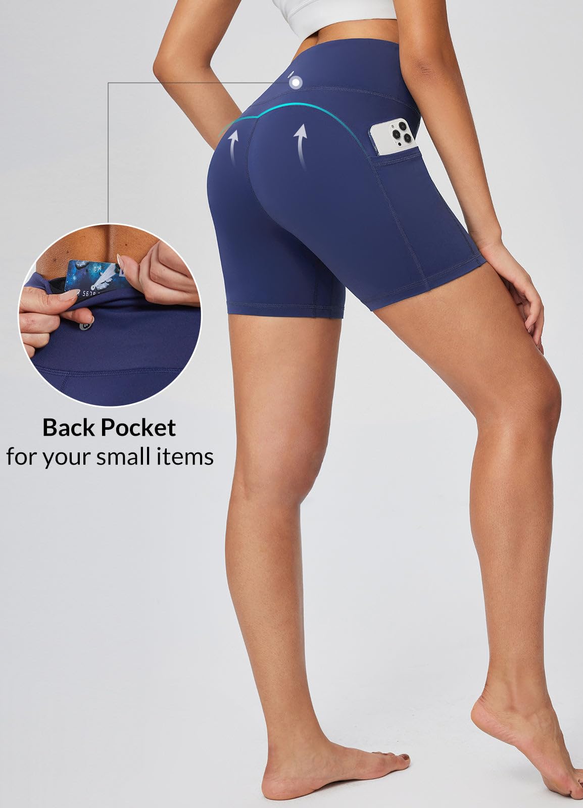 Baleaf Women's High Waist Workout Shorts - Light Compression Yoga Spandex Volleyball Biker Shorts with 3 Pockets for Running, Gym & Active Wear